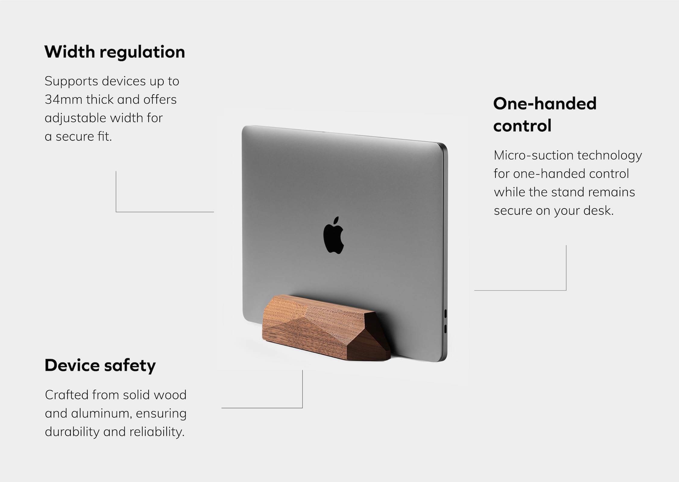 Premium Oakywood Vertical Laptop Stand - Adjustable Walnut & Oak Wooden Dock for MacBook Pro/Air, iPad - Handmade Computer Stand for Home & Office Workspace Organization