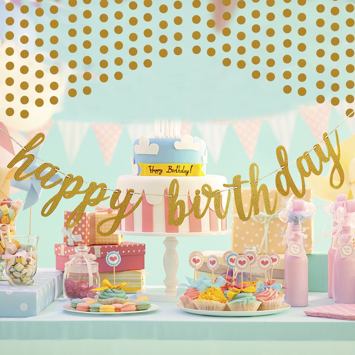 Gold Glitter Happy Birthday Banner - Elegant Birthday Garland & Sign for Party Decorations | Perfect for Birthday Celebrations, Baby Showers & Special Events
