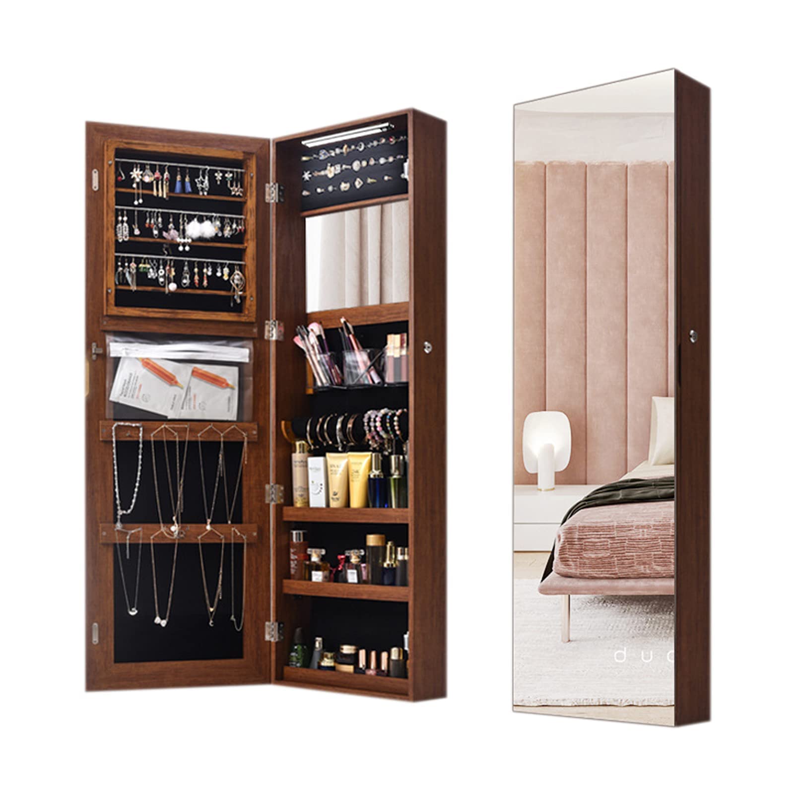 Full Length Jewelry Mirror with Storage Cabinet - Wall Mounted Multifunctional Vanity Mirror for Bedroom, Dressing Room & Jewelry Organization