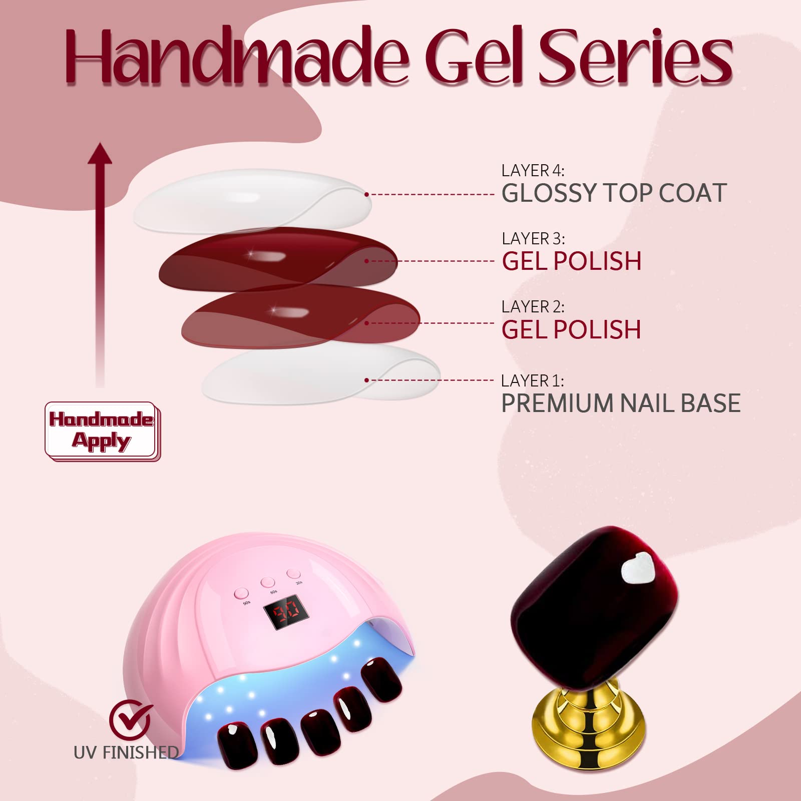 GLAMERMAID Dark Red Press on Nails - Extra Short Square Winter Gel Nails | Burgundy Fake Nails with Glossy Finish | Reusable Acrylic False Nails Kit for Women | Perfect for Parties, Weddings & Everyday Manicure