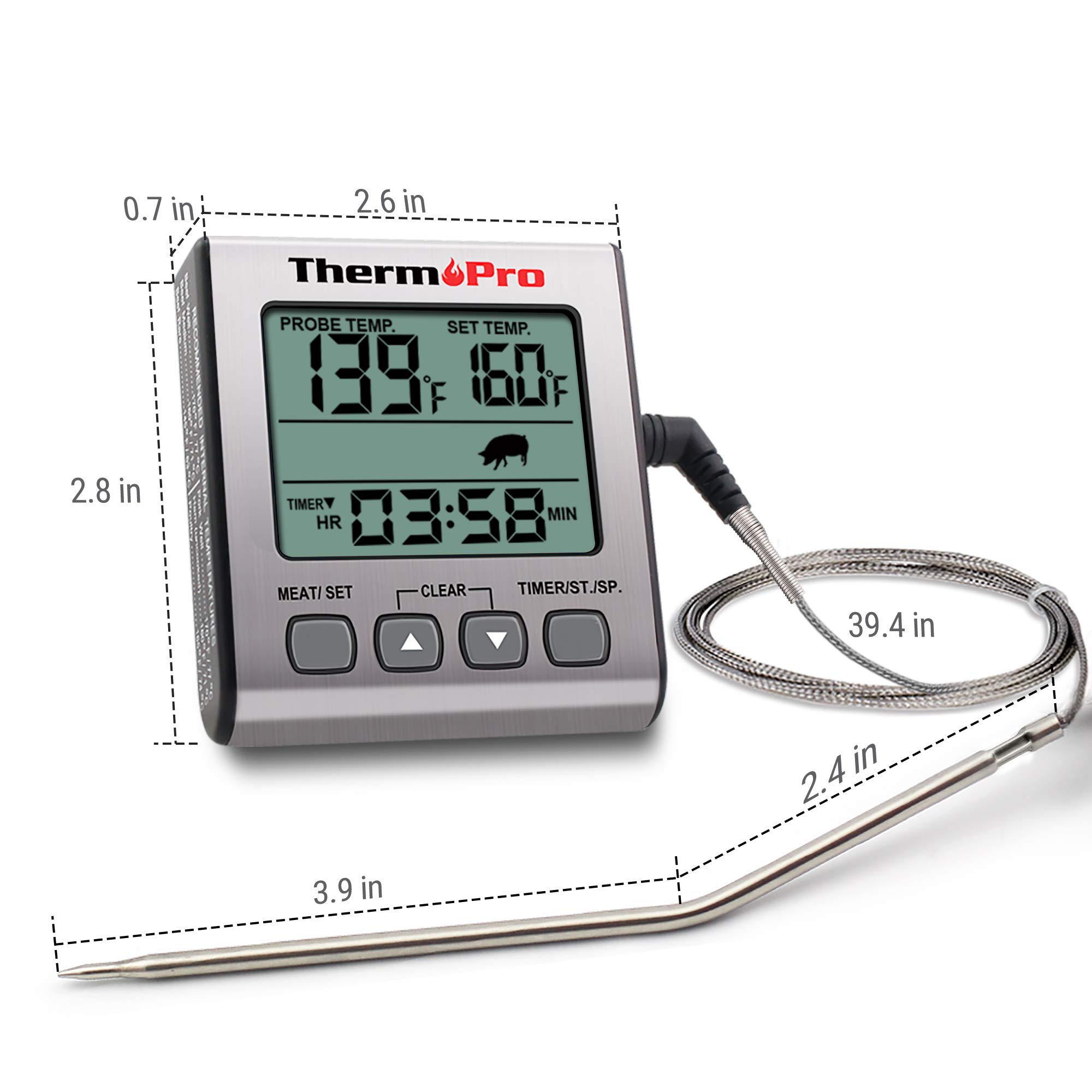 ThermoPro TP16S Digital Meat Thermometer for Grilling & BBQ - Smart Timer Mode & Backlight - Perfect for Cooking, Smoking, and Outdoor Cooking