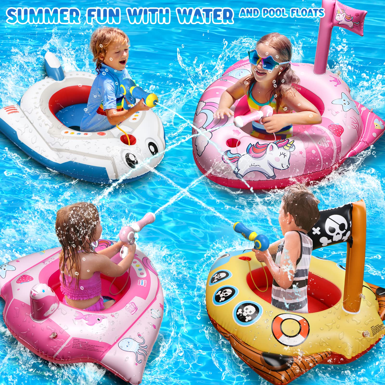 HopeRock Unicorn Pool Floats with Water Gun - Inflatable Swimming Pool Toys for Toddlers & Kids Ages 3-8 - Fun Summer Water Play for Girls, Beach Parties & Backyard Pools