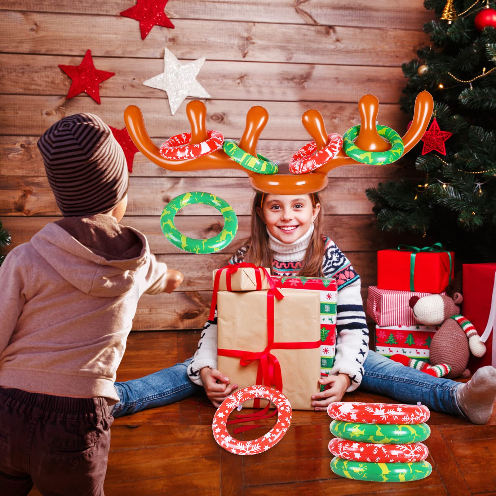 MGparty Christmas Inflatable Reindeer Antler Toss Game - Fun Holiday Ring Toss for Kids & Teens - Indoor/Outdoor Party Game - Perfect for Xmas Parties, Family Gatherings & Backyard Fun