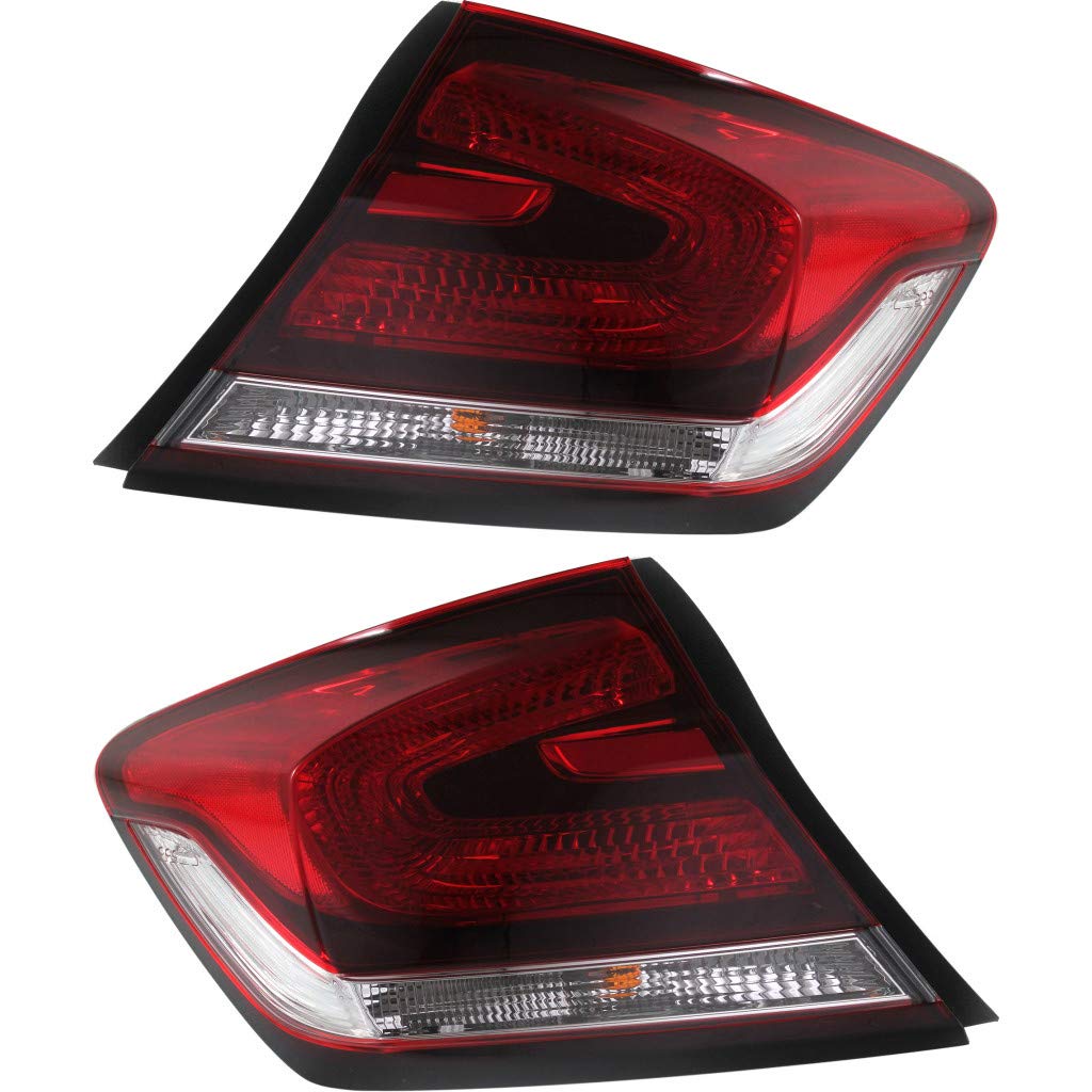 2013-2015 Honda Civic Sedan Pair Rear Tail Lights - Driver & Passenger Side (HO2804102 HO2805102 | 33550-TR0-A51 33500-TR0-A51) - Perfect for Replacement & Car Customization