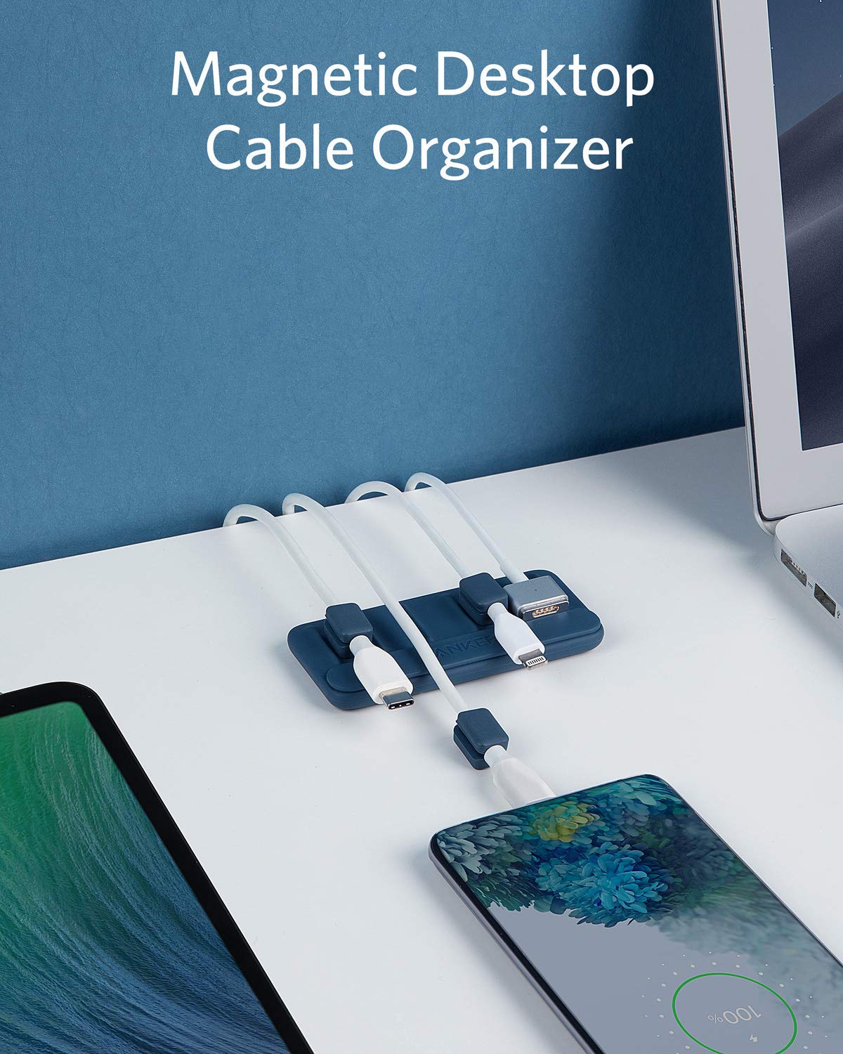 Anker 6ft Premium Nylon Braided Lightning Cable (2-Pack) & Magnetic Cable Holder (2-Pack, Blue) - Durable Fast Charging iPhone Charger for Home, Office, Car, Travel