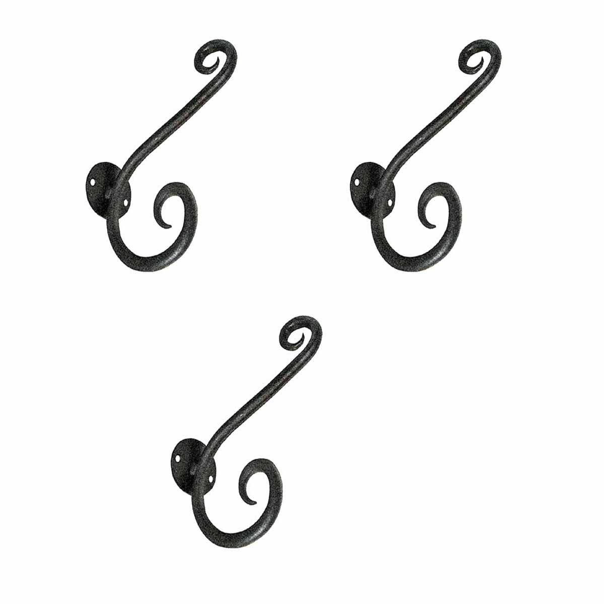 3-Pack Black Wrought Iron Wall Hooks 7