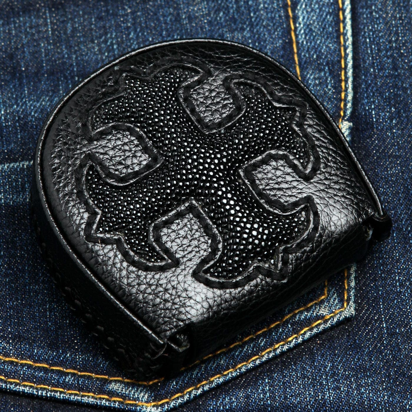 Gothic Black Cross Stingray Leather Men's Coin Wallet - Stylish & Durable Slim Wallet for Everyday Carry, Travel & Gifts