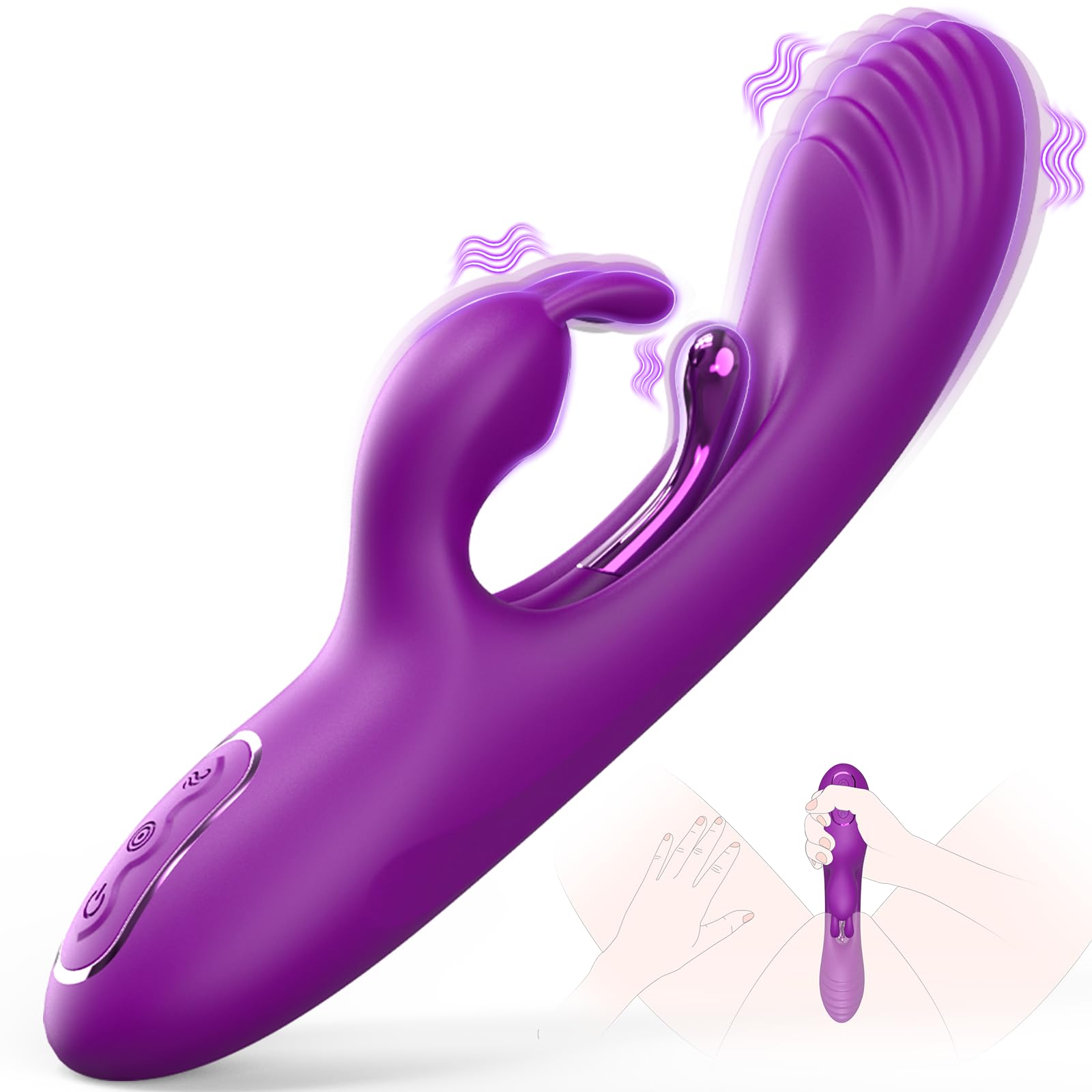 Rabbit Vibrator Clitoral Stimulator - 9 Powerful Vibration Modes, Waterproof Silicone G-Spot Dildo for Women, Purple Adult Sex Toy for Couples Play & Solo Pleasure | Perfect for Bedroom Fun, Sensual Massage & Naughty Games