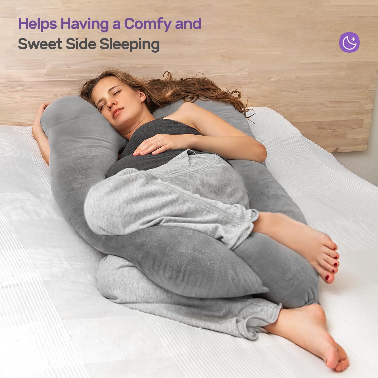 Nuliie U-Shaped Pregnancy Pillow for Sleeping - Full Body Maternity Pillow with Washable Velvet Cover, Supports Back, Hips & Legs for Pregnant Women (Grey) - Perfect for Side Sleeping, Nursing & Comfort During Pregnancy