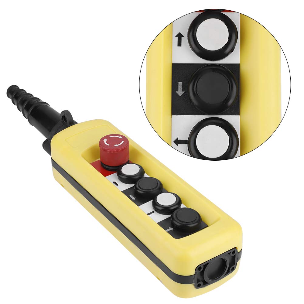 4 Directions Hoist Push Button Switch - 4 Button Crane Lifting Pendant Controller with Emergency Stop for Overhead Cranes & Hoists | Industrial Material Handling Equipment Control