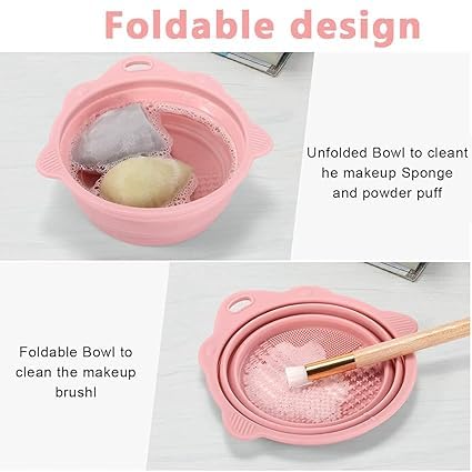 KRIVTEJ Mini Silicone Makeup Brush Cleaner Bowl - 5.5 Inch Collapsible Cleaning Basin for Makeup Brushes & Beauty Blenders - Remove Foundation Residue - Perfect for Travel & Home Makeup Brush Care
