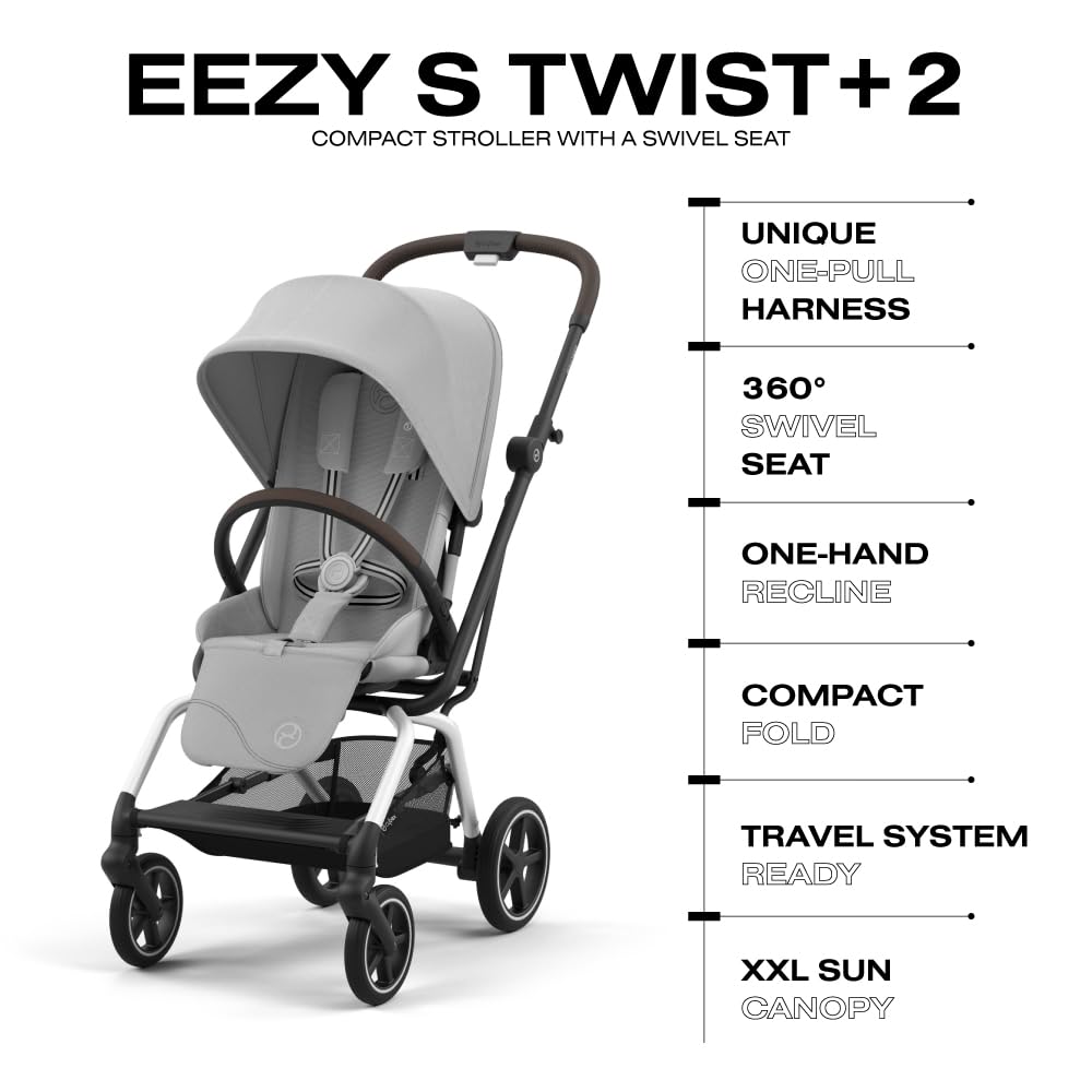 CYBEX Eezy S Twist +2 V2 360° Rotating Baby Stroller for Infants 6 Months+ | Lightweight Compact Travel Stroller | Compatible with CYBEX Car Seats (Fog Grey) | Perfect for Shopping, Travel & City Walks
