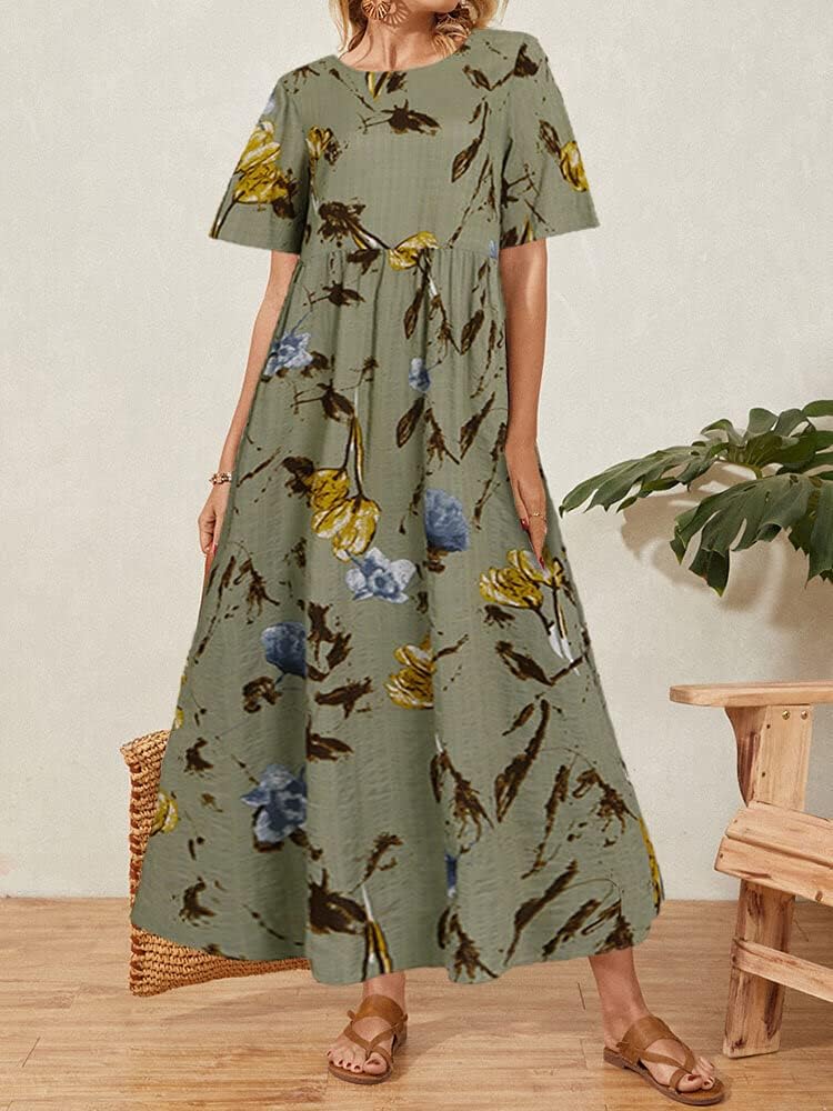 Geerta Women's Plus Size Long Hawaiian Cotton Floral Muumuu Dress - Green - Large to X-Large - Maxi Length - Sleeveless - Fish Tail Hem - Perfect for Beach Vacation, Luau Party & Summer Casual Wear