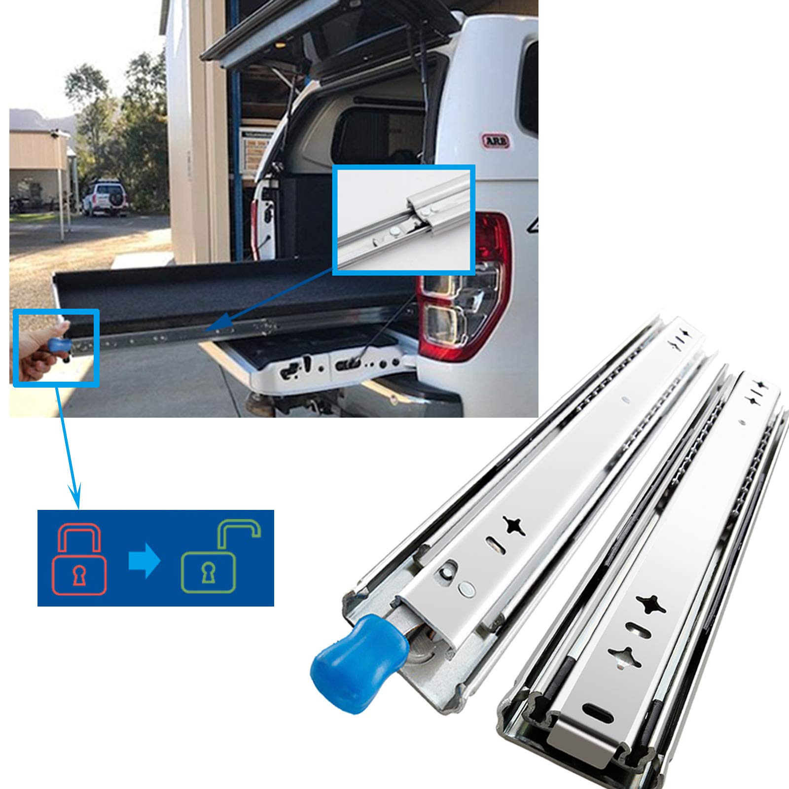 Heavy Duty Ball Bearing Drawer Slides - Full Extension 242 lbs Capacity (1 Pair) - Easy Install for Cabinets, Dressers, Toolboxes & Workshop Furniture