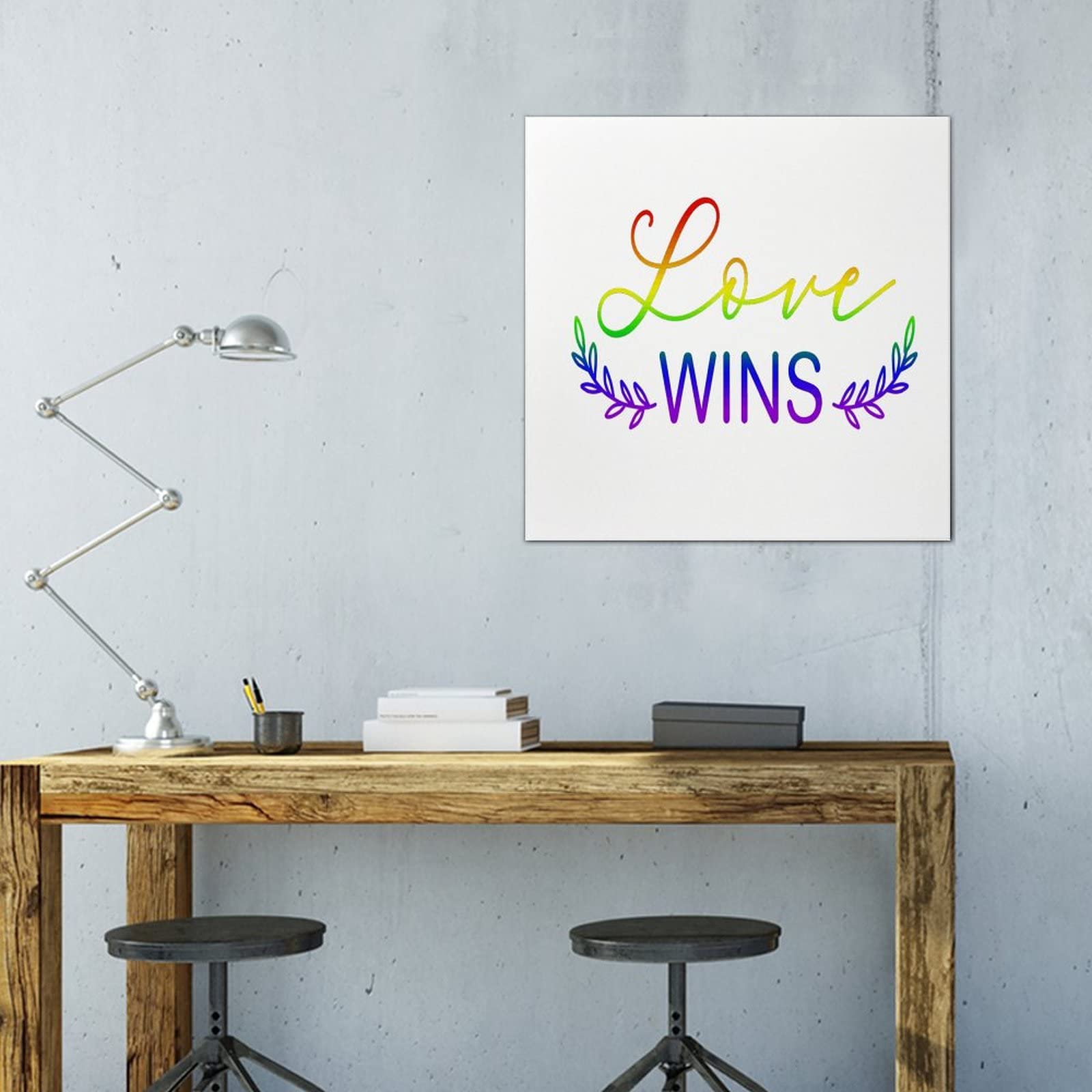 Elvoes Rainbow Pride Canvas Wall Art - 16x16 Inch LGBT Wall Decor for Kitchen, Office, Bedroom & Bathroom - Love Wins Painting for Pride Parade, Same Sex & Lesbian Gifts - Perfect for Home Decor & LGBTQ+ Celebrations
