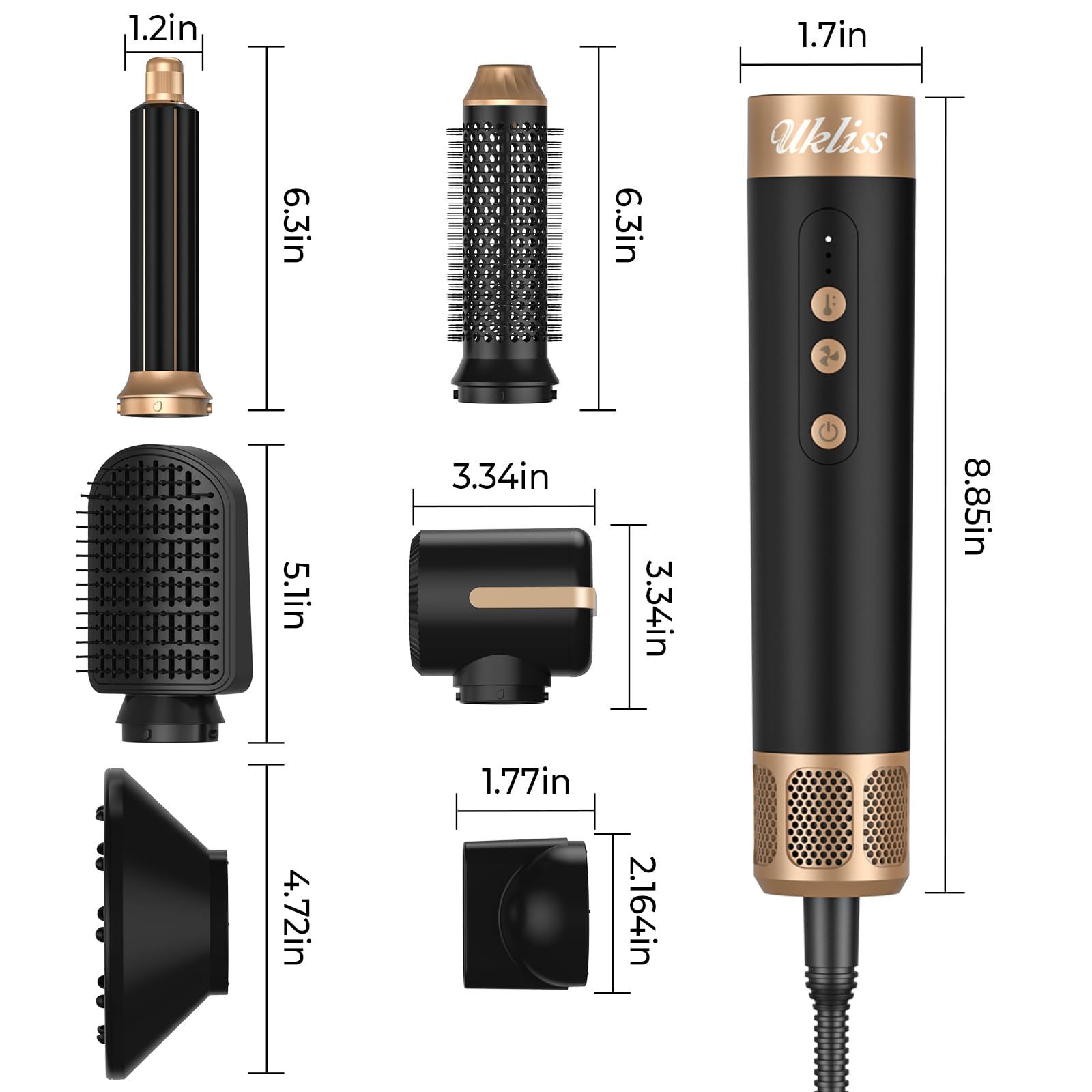 7-in-1 Hair Dryer Brush & Styler - 1400W Professional Blow Dryer with 30mm Curling Barrel, Round Brush & Diffuser for Fast Drying, Curling & Straightening (Black) | Perfect for Home Salon, Travel & Professional Styling