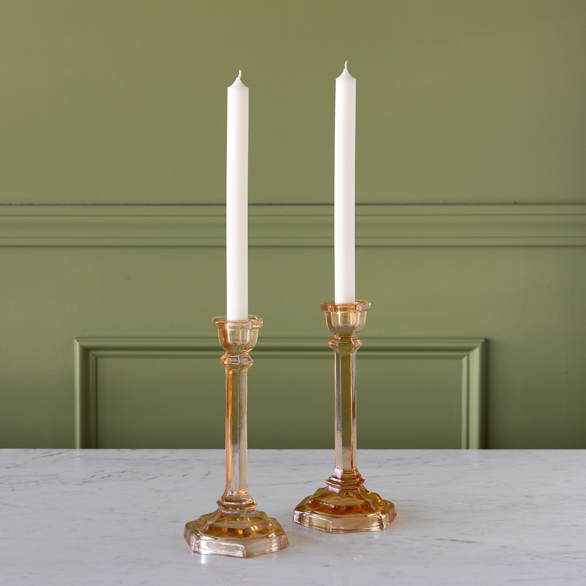 Amber Glass Taper Candle Holder - Vintage Style Decorative Candle Stick Holders for Wedding, Dining Table, Home Decor