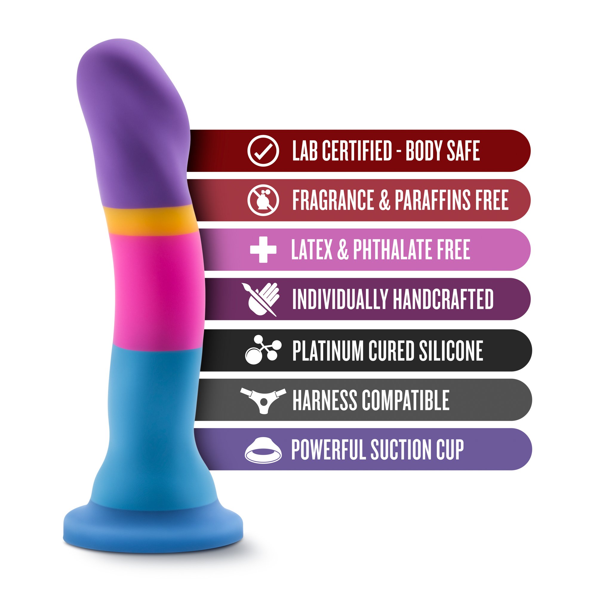 Blush Novelties Avant D1 Platinum Cured Purio™ Silicone Dildo - 7.5 Inch Ultra Smooth Ridged Shaft with Suction Cup Base - Strap-On Compatible for Women, Men & Couples - Hot ‘n’ Cool Sensation - Perfect for Solo Play, Couples Bonding & BDSM Exploration