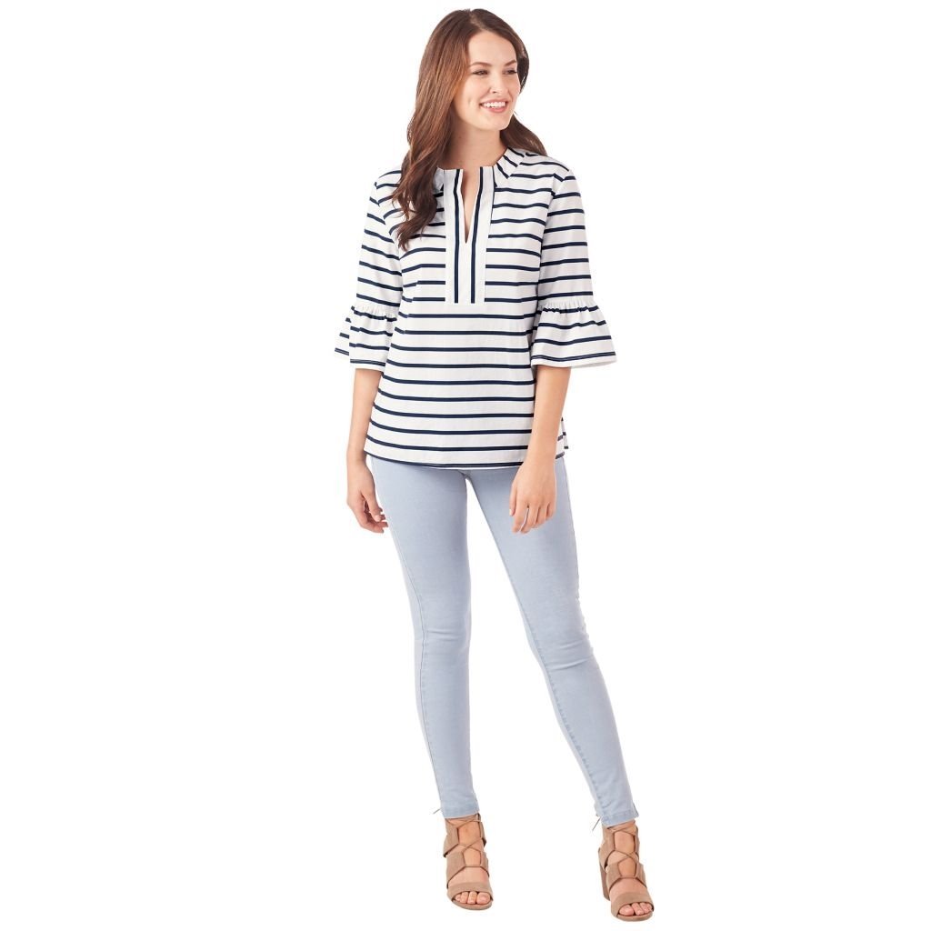 Mud Pie Women's Shay Tunic Top - Navy Blue Striped Casual Blouse for Work & Everyday Wear | Comfortable Tunic Shirt for Office, Outings & Relaxation