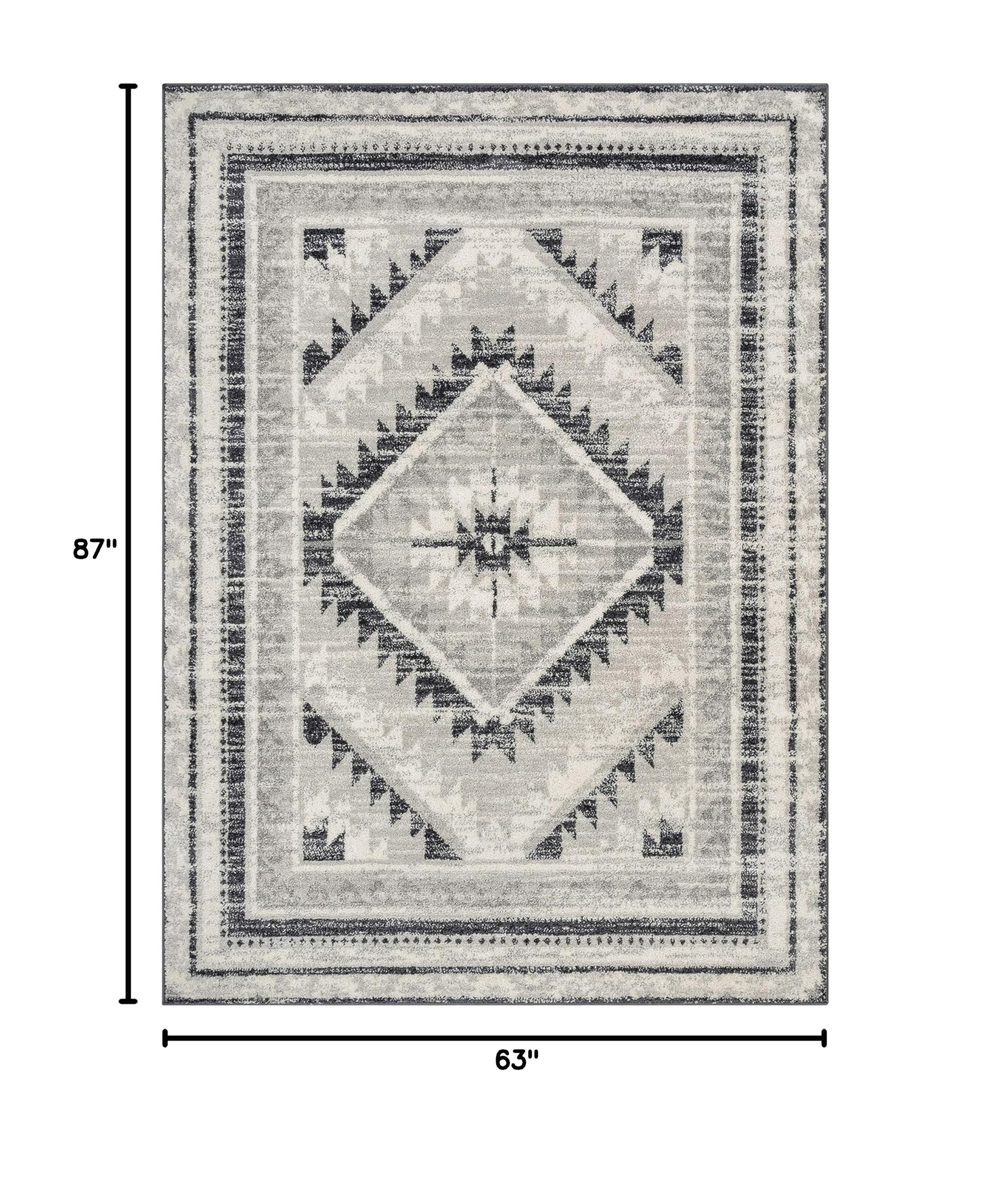 Well Woven Malfi Pisa Aztec Tribal Southwestern Grey Area Rug - Boho Chic Home Decor for Living Room, Bedroom & Office
