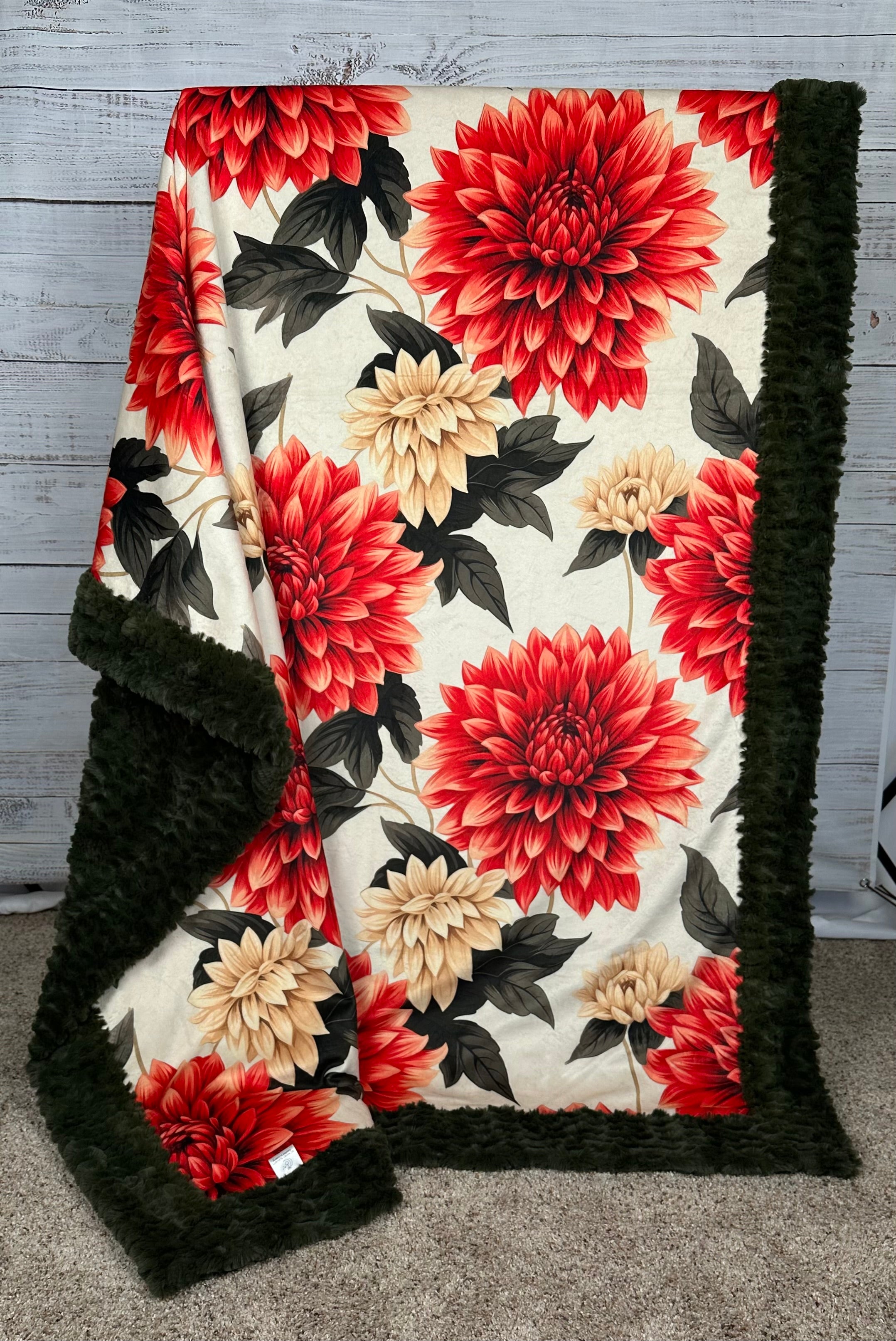Premium 55x79 Inch Minky Blanket with Dahlia Floral Print - Ultra Soft & Luxurious Spoonflower Quality for Bedroom, Couch, and Gift Giving