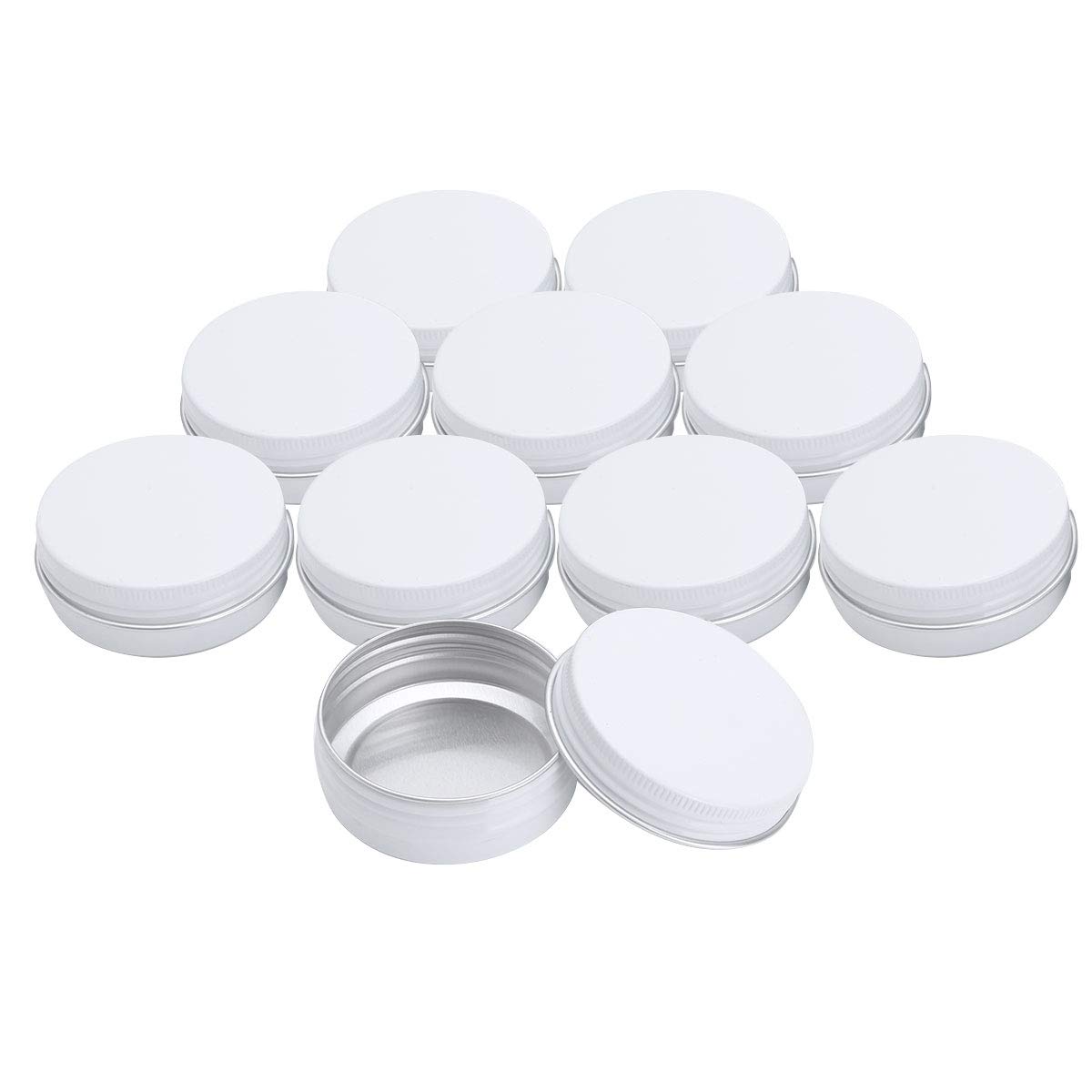 JEATHA 10-Pack 30ml (1oz) Aluminum Screw Top Storage Cans - Airtight Food Containers, Candle Tins & Travel Cosmetic Jars (White) - Perfect for DIY Crafts, Spice Storage & Mini Organizers