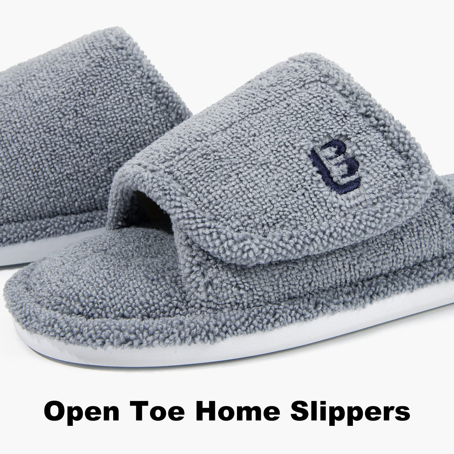 LongBay Women's Open Toe Diabetic Slippers with Memory Foam - Adjustable Strap House Shoes for Indoor, Bedroom & Summer Wear - Comfortable Non-Slip Casual Slippers for Elderly & Swollen Feet Relief
