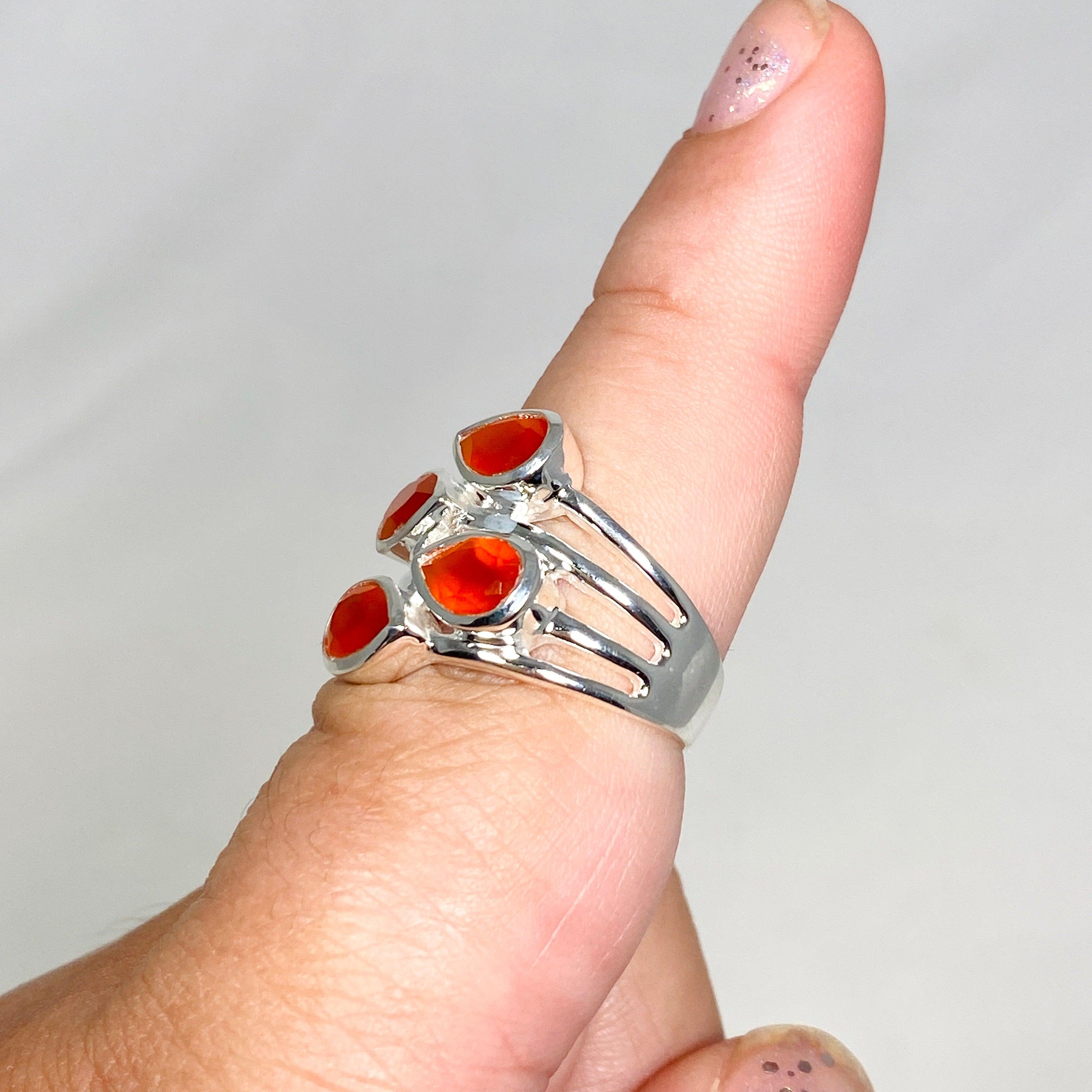 Natural Carnelian Multi-Stone Faceted Teardrop Ring R3815 - Elegant Bohemian Jewelry for Women, Perfect for Weddings, Parties & Everyday Wear