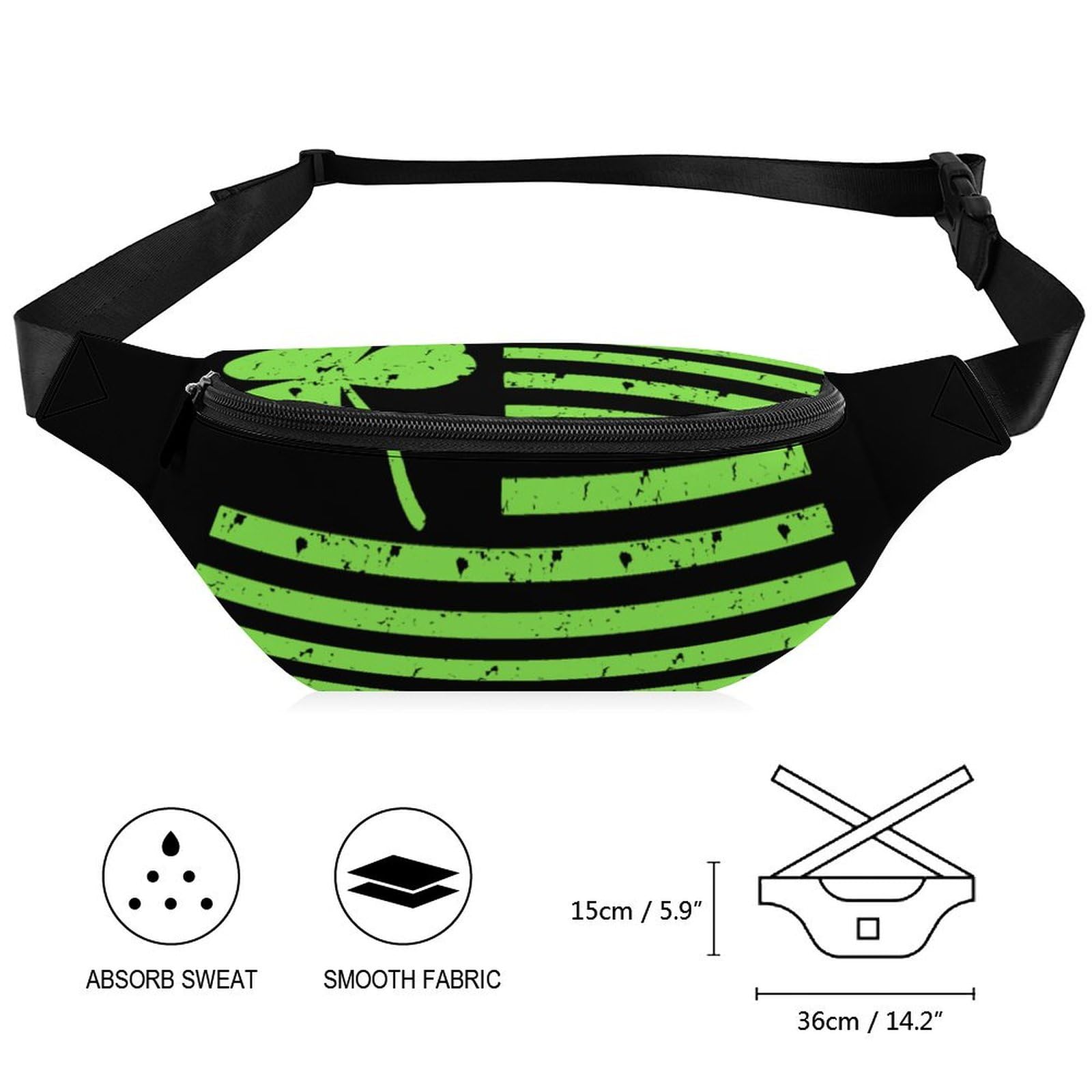 Shamrock Flag Belt Bag - Adjustable Waist Pouch & Crossbody Bag for Women & Men - Perfect for Travel, Running, Hiking & Festivals