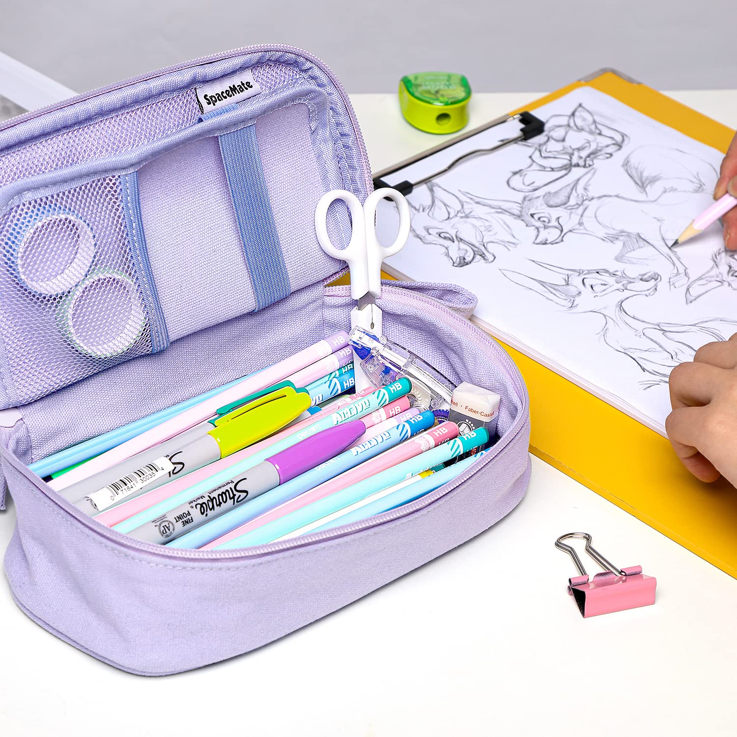 Cute Preppy Aesthetic Pencil Case for School - Large Capacity 1800ml Heavy Duty Canvas Pen Organizer Pouch for Girls, Boys & Kids - Back to College Stationery Supplies (Purple) - Perfect for School, Office & Travel Organization