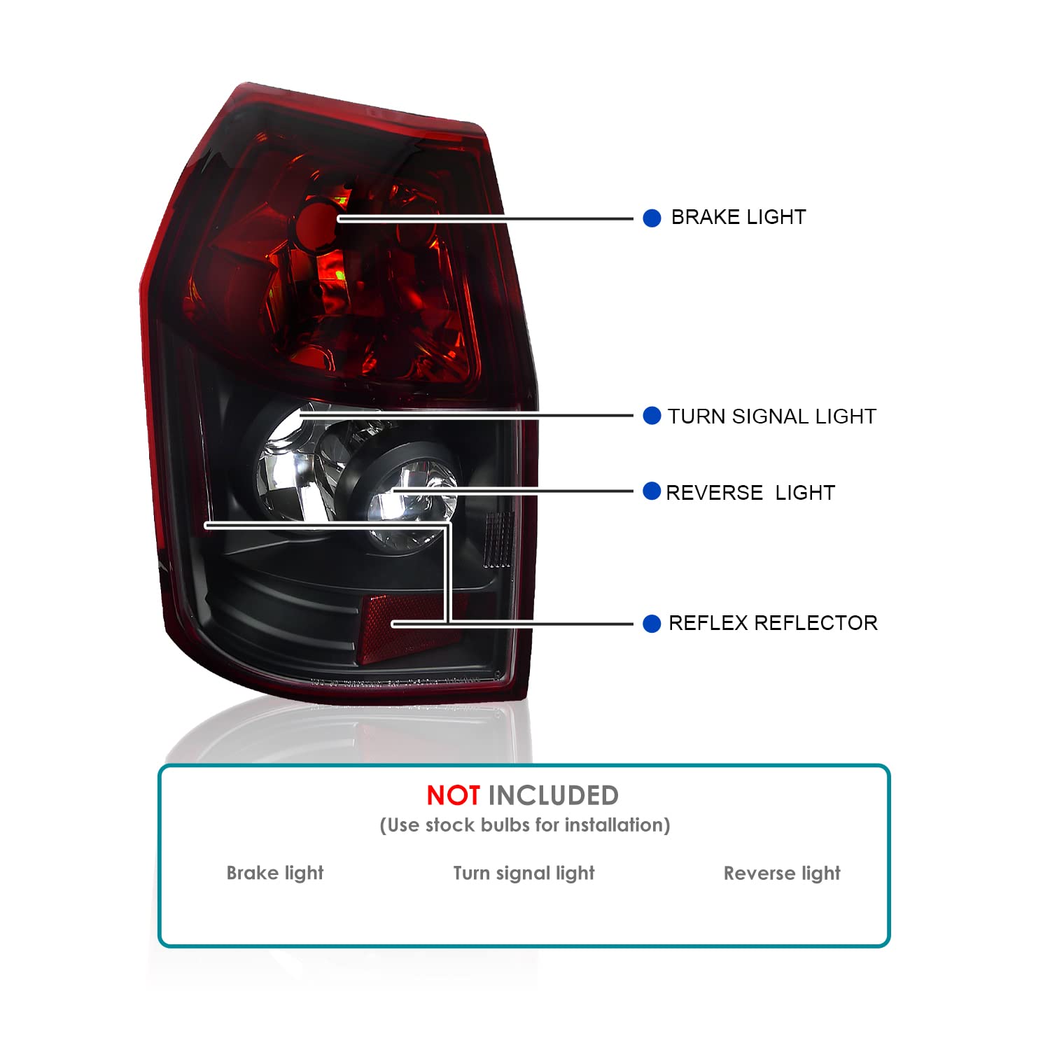 Spec-D Tuning Black Housing Red/Clear Lens Tail Lights for 2005-2008 Dodge Magnum - Left & Right Pair Assembly - Perfect for Car Customization & Nighttime Safety