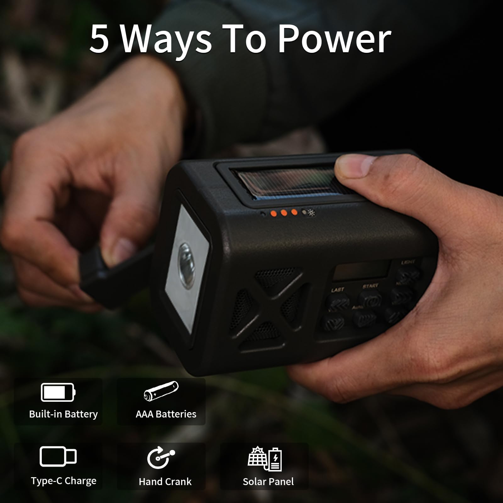 Leehoos Emergency Crank Weather Radio - NOAA/AM/FM Portable Solar Radio with 3000mAh Power Bank, USB & Hand Crank Charging, SOS Alarm, Flashlight & Reading Lamp - Perfect for Camping, Hiking and Power Outages