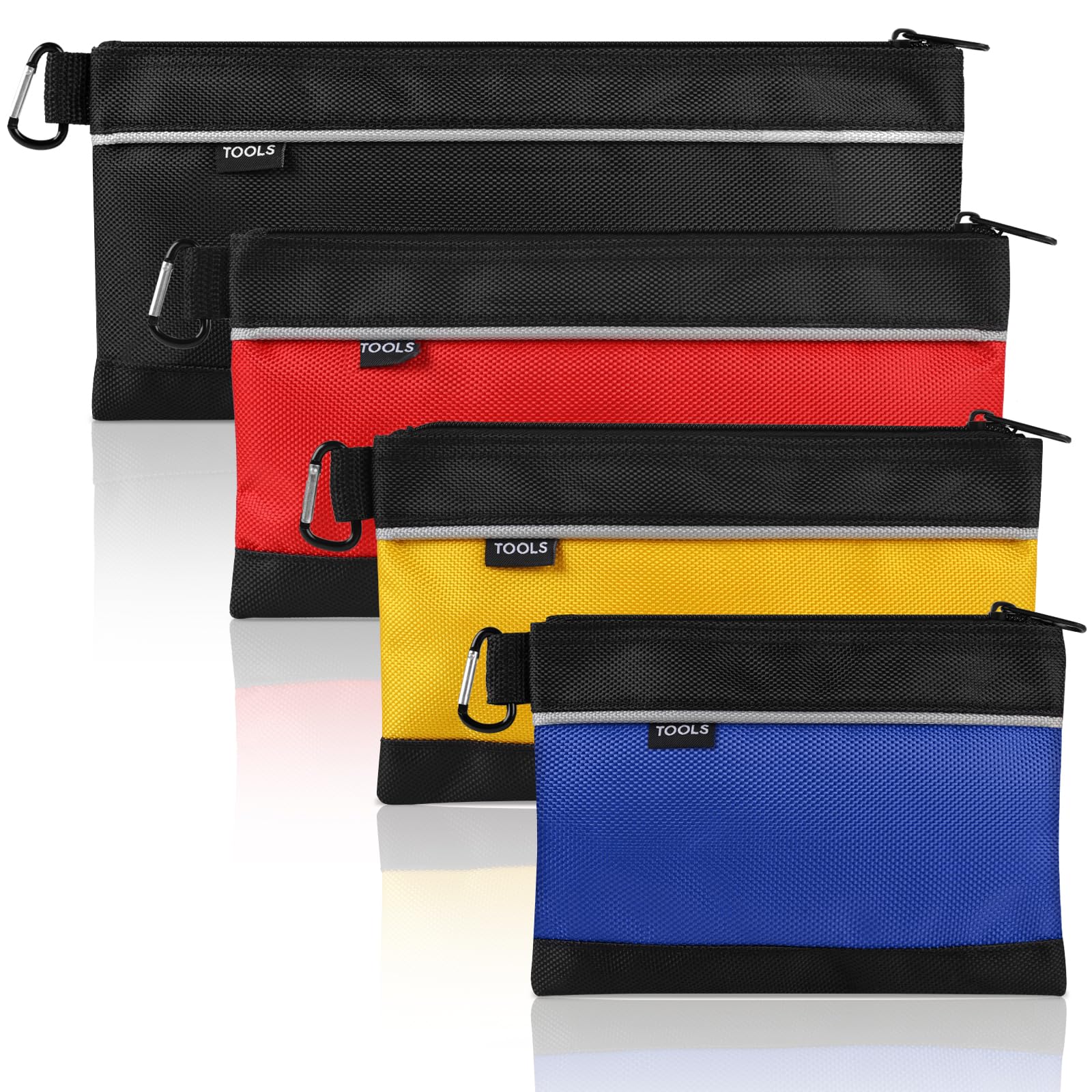 4 Pack Waterproof 1680D Oxford Tool Pouch with Zipper & Carabiner - Multi-Purpose Storage Organizer for Tools, Travel Accessories, Stationery & Gadgets - Perfect for DIY, Construction, Camping & Outdoor Activities