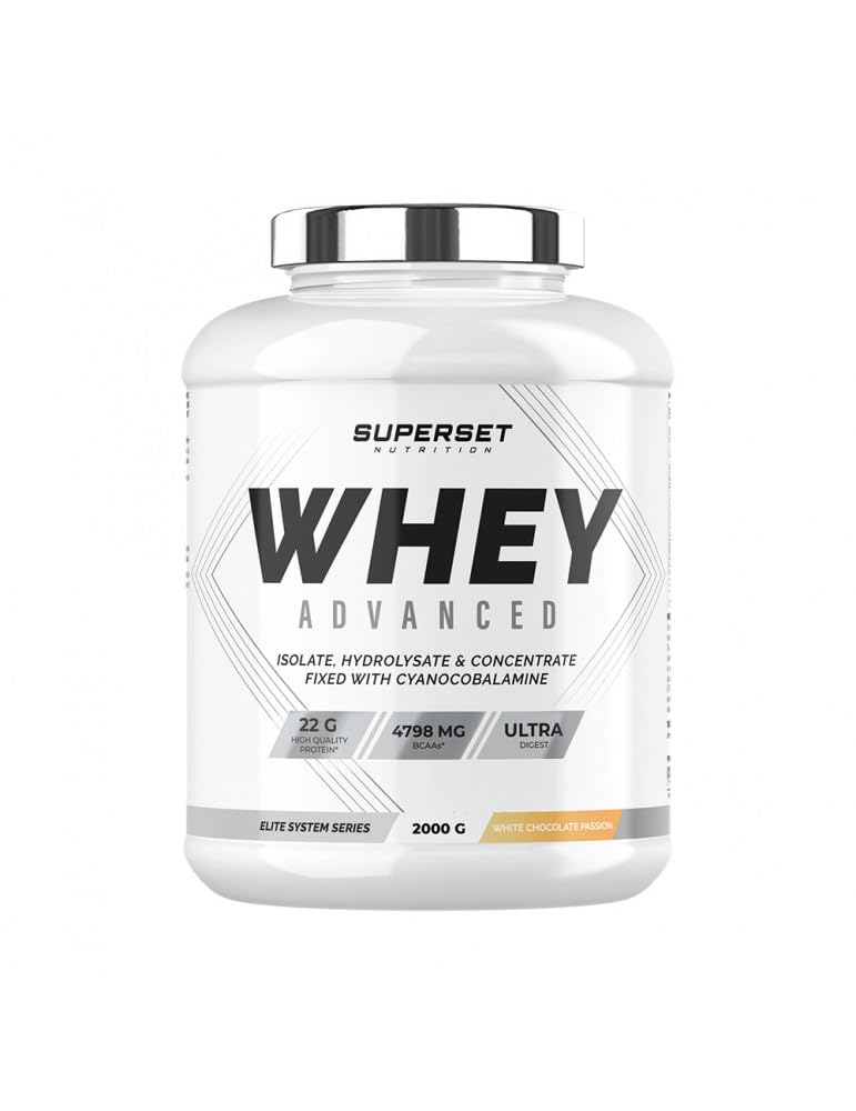 Superset Nutrition 100% Whey Protein Powder for Muscle Gain - 2kg Passion White Chocolate Flavor - Advanced Formula with Creatine - Post Workout Recovery & Bodybuilding Supplement - Ideal for Gym, Weight Training & Fitness Enthusiasts