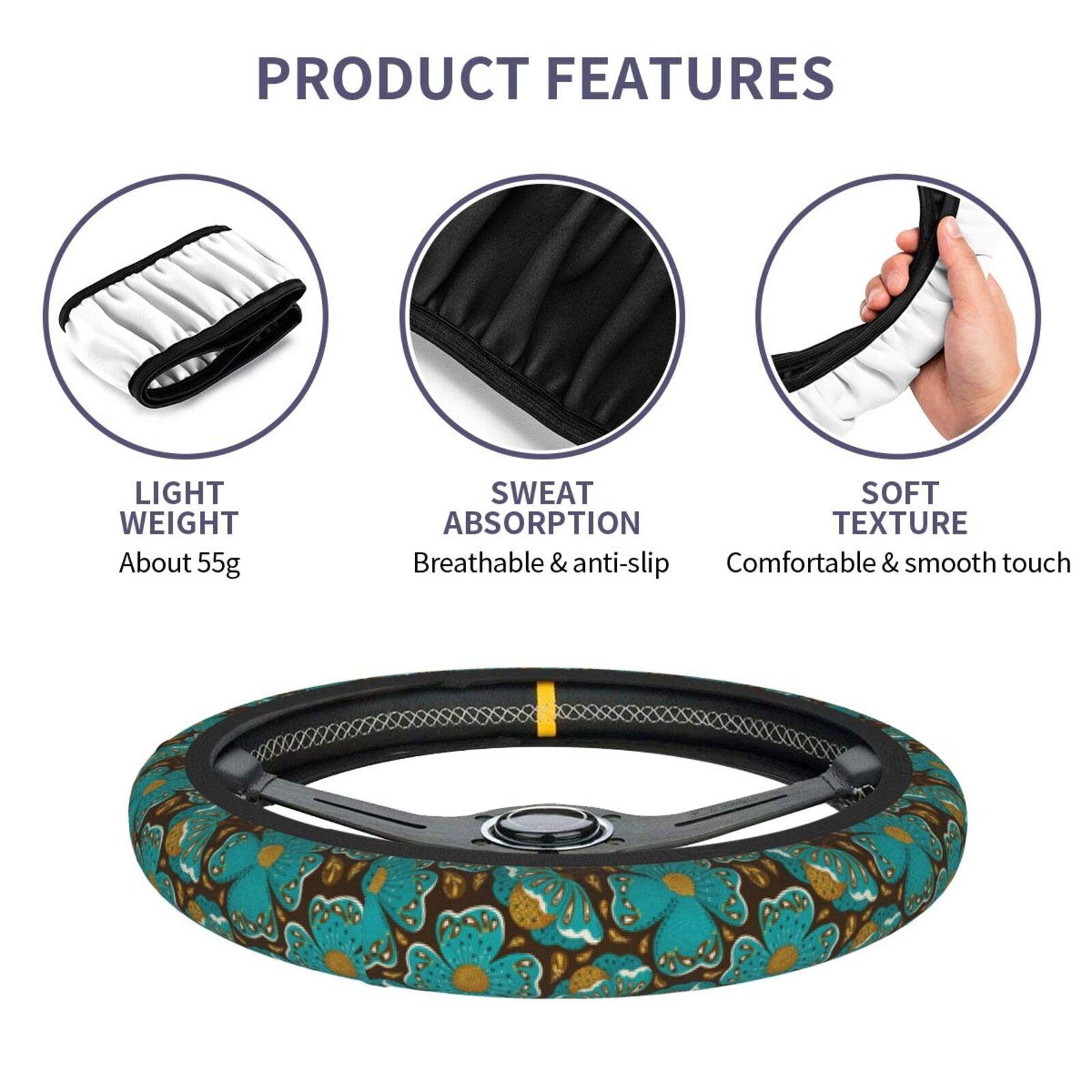 Floral Car Steering Wheel Cover - Universal 15 Inch Non-Slip Auto Accessory for Women & Men | Perfect for Daily Commute & Road Trips