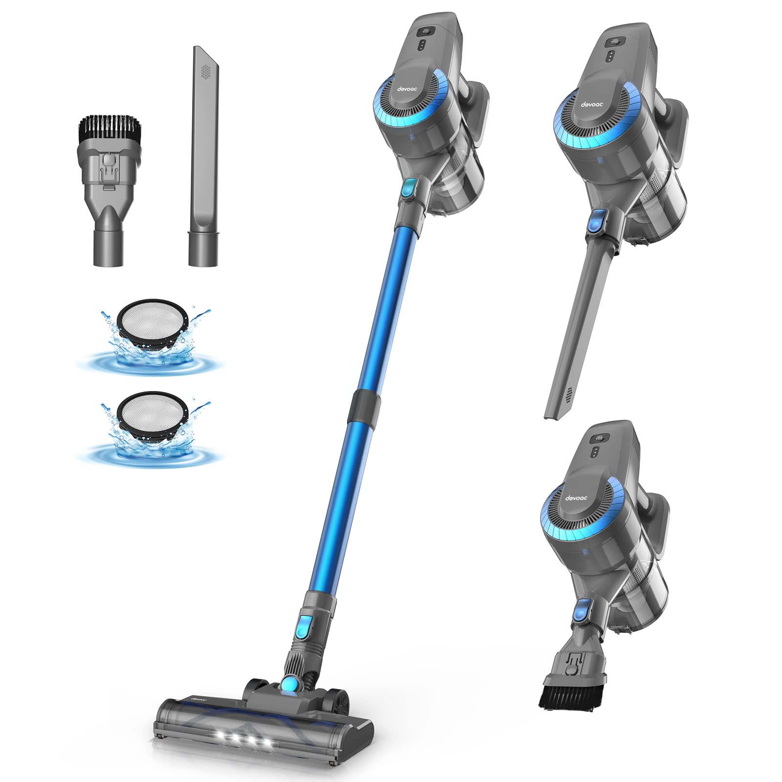 DEVOAC N300 Cordless Vacuum Cleaner - 6-in-1 Lightweight Stick Vacuum for Hard Floors & Carpets - Perfect for Pet Hair Cleaning at Home