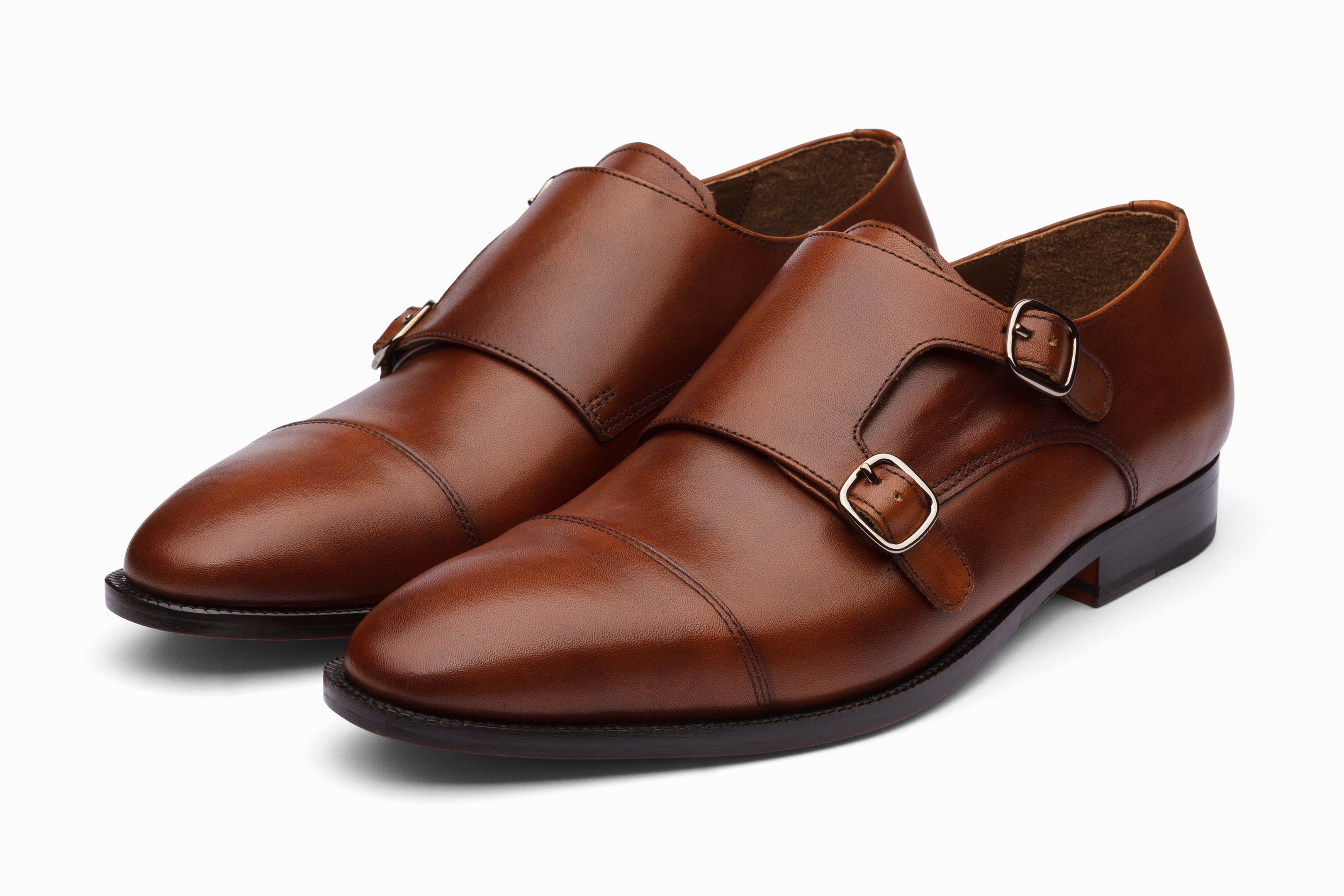 Premium Leather Toecap Double Monk Strap Dress Shoes for Men - Classic Tobacco Brown - Perfect for Business, Office & Formal Occasions