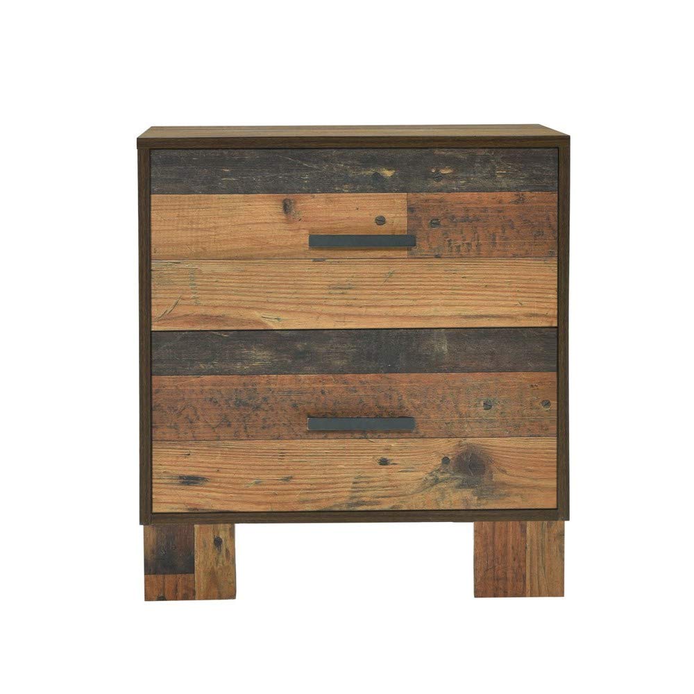 Rustic Brown Benjara 2-Drawer Nightstand with Decorative Nails & Wood Grain Details - Perfect for Bedroom, Living Room, or Guest Room Furniture