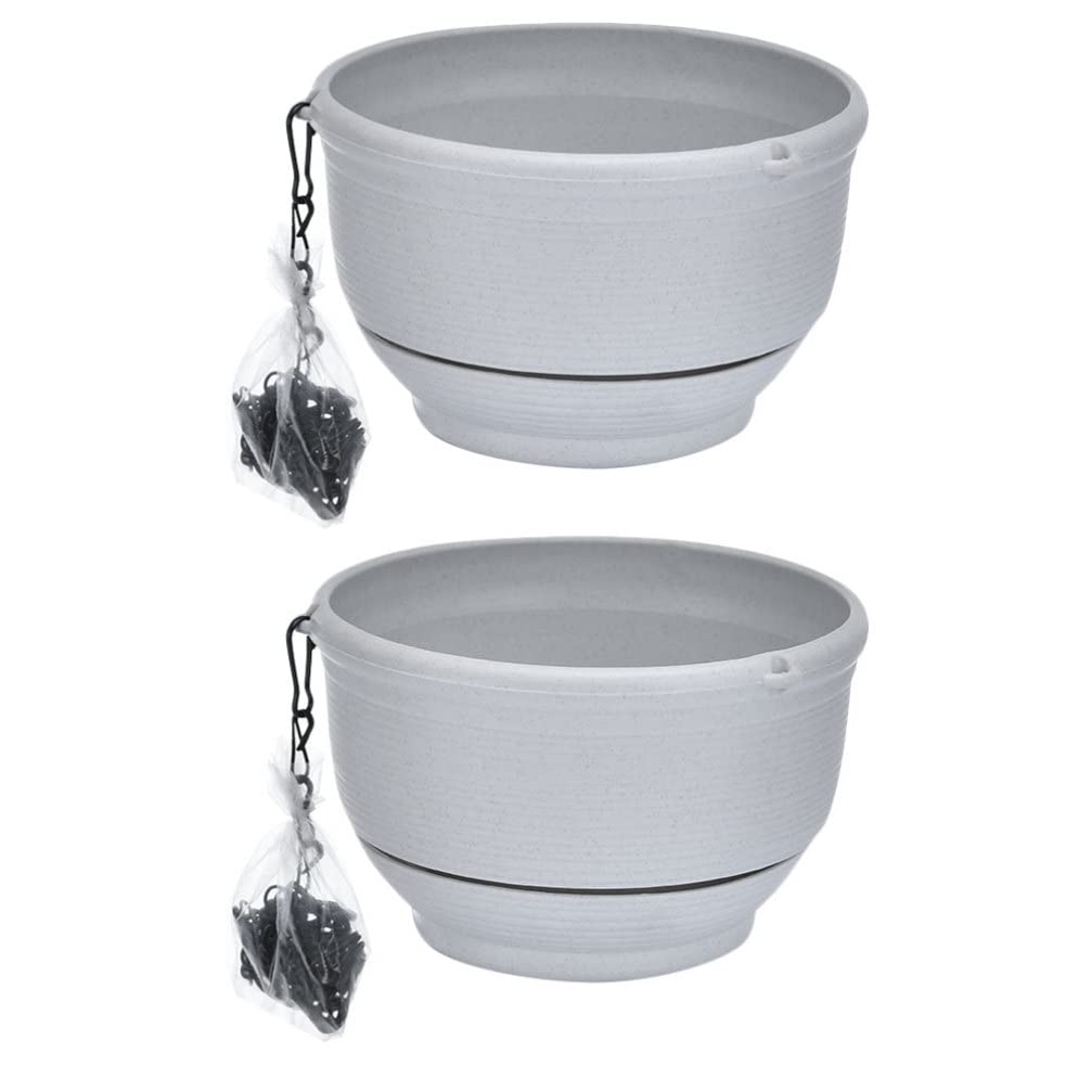 YARNOW 2-Pack Hanging Planters for Outdoor & Indoor Use - White Plastic Round Flower Pots with Hooks for Balcony, Garden, and Home Decoration - Perfect for Herbs, Succulents, and Small Plants