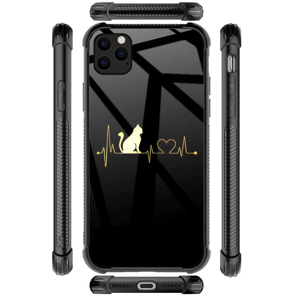 Premium Shockproof iPhone 11 Pro Max Case - Soft TPU Non-Slip Bumper with Reinforced Corners | Cute Cat Heartbeat Design for Women | Perfect for Daily Use, Work & Outdoor Activities