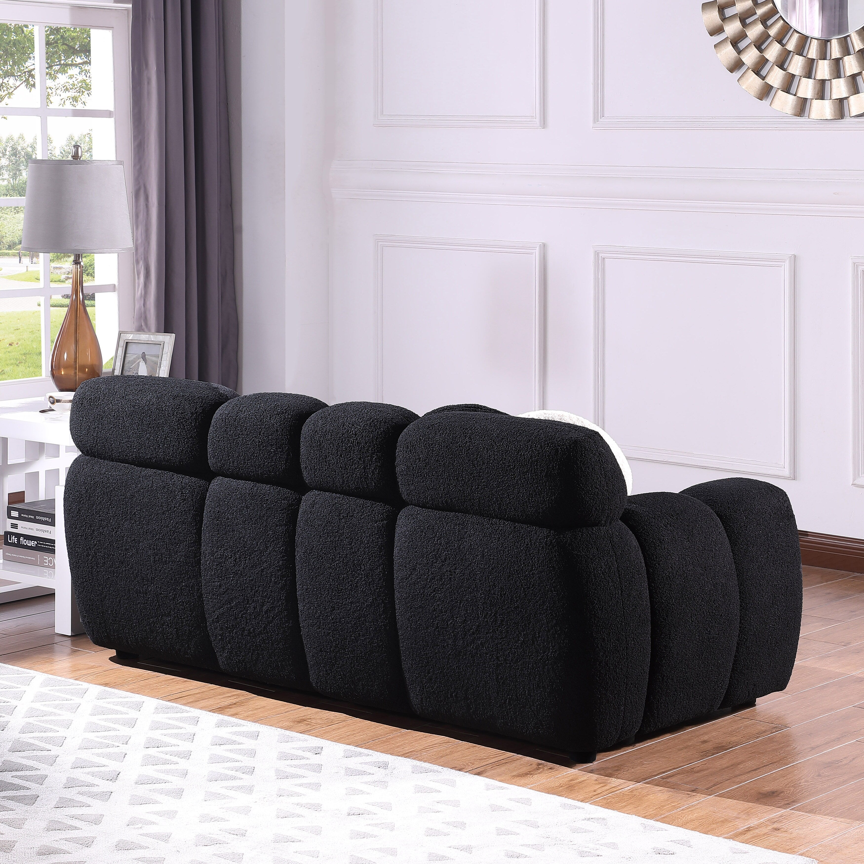 Beige Boucle 3-Seater Sofa - Marshmallow Design with Plush Cushions for Small Living Rooms | Cozy Modern Apartment Furniture for Lounge & Entertaining