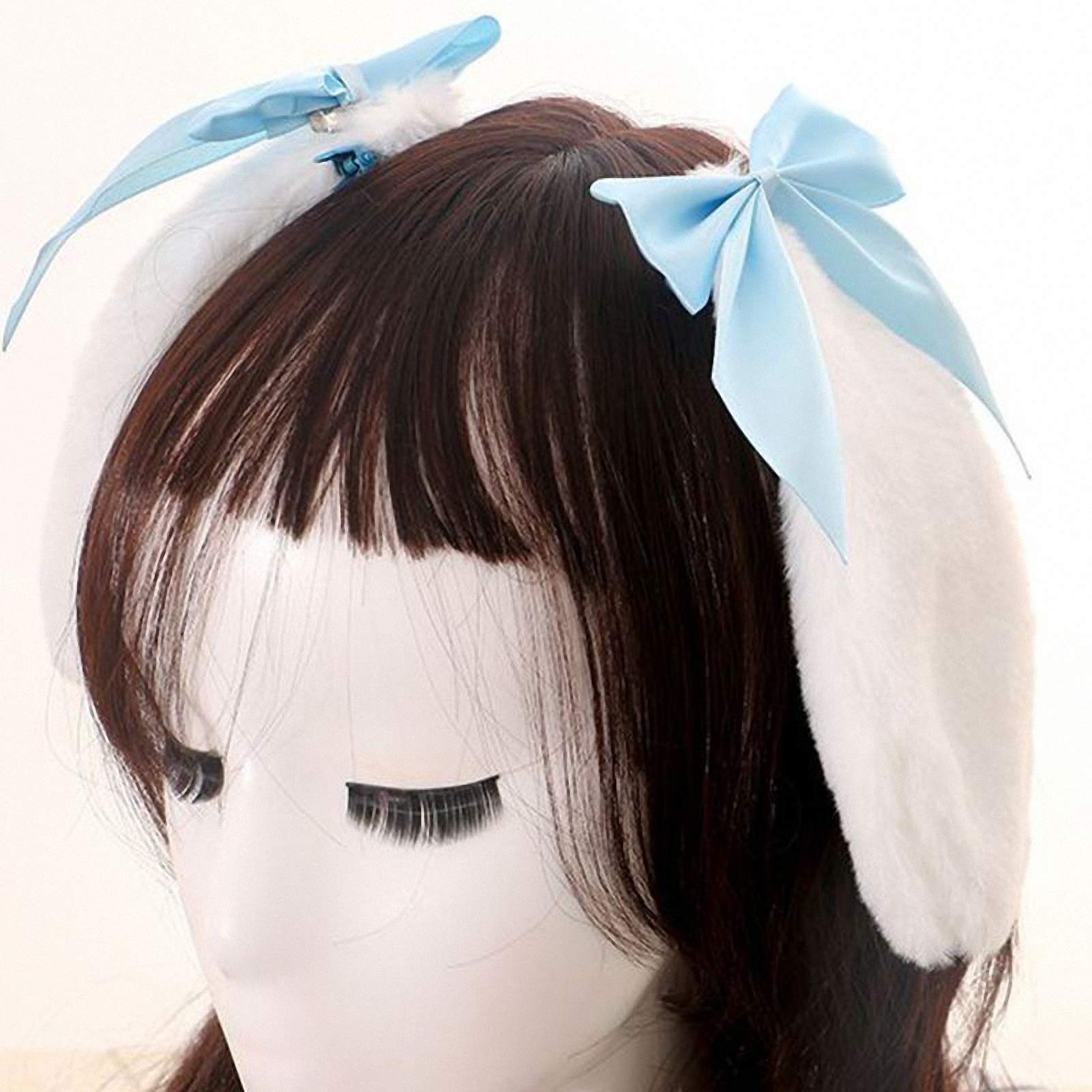Cute Rabbit Plush Hair Clips for Women & Girls - Kawaii Lop Ears Hairpins with Ribbon Bowknot in Candy Colors - Perfect for Lolita Fashion, Cosplay & Daily Hair Accessories