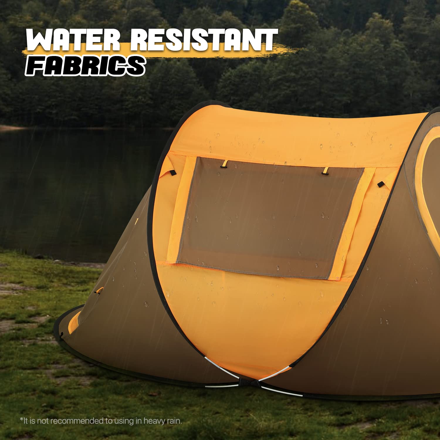 MoNiBloom 2-Person Pop Up Tent - Waterproof Instant Setup Camping Tent for Outdoor, Beach & Travel - Lightweight Automatic Popup Tent with 2 Doors, Side Windows & Carry Bag - Perfect for Family Camping, Beach Trips & Backpacking Adventures (Yellow)