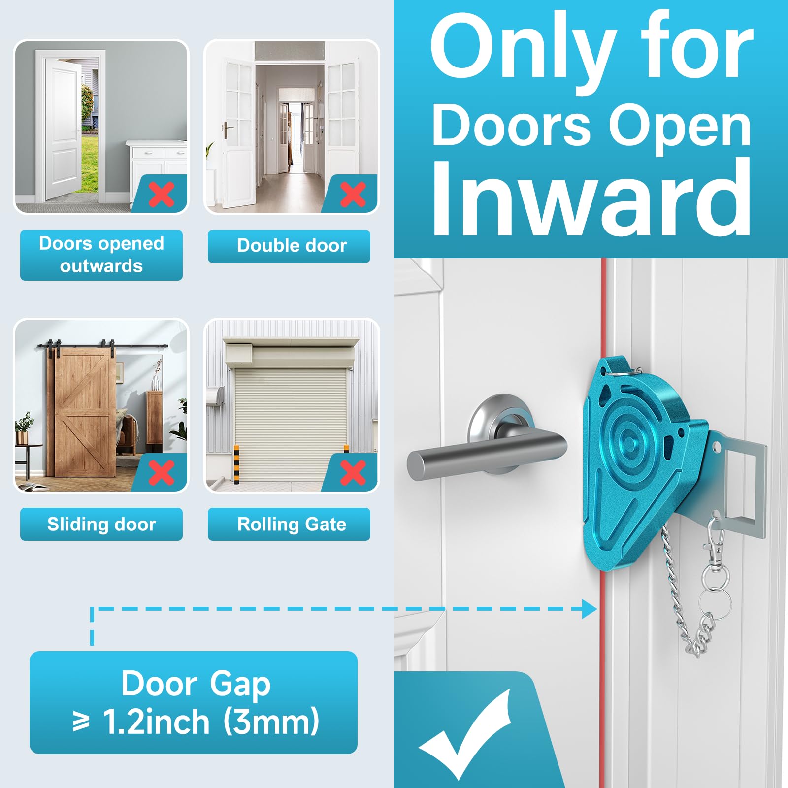 Travel Door Lock - Portable Metal Safety Lock for Hotels & Apartments | Secure Rooms from Inside