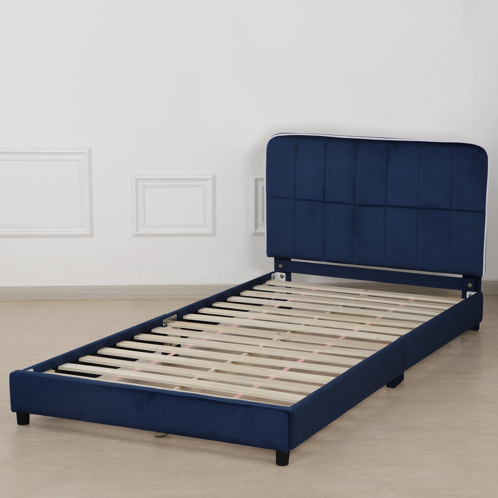 Adjustable Height Toddler Beds - Upholstered Twin Bed Frame for Kids & Girls, Fits Standard 75