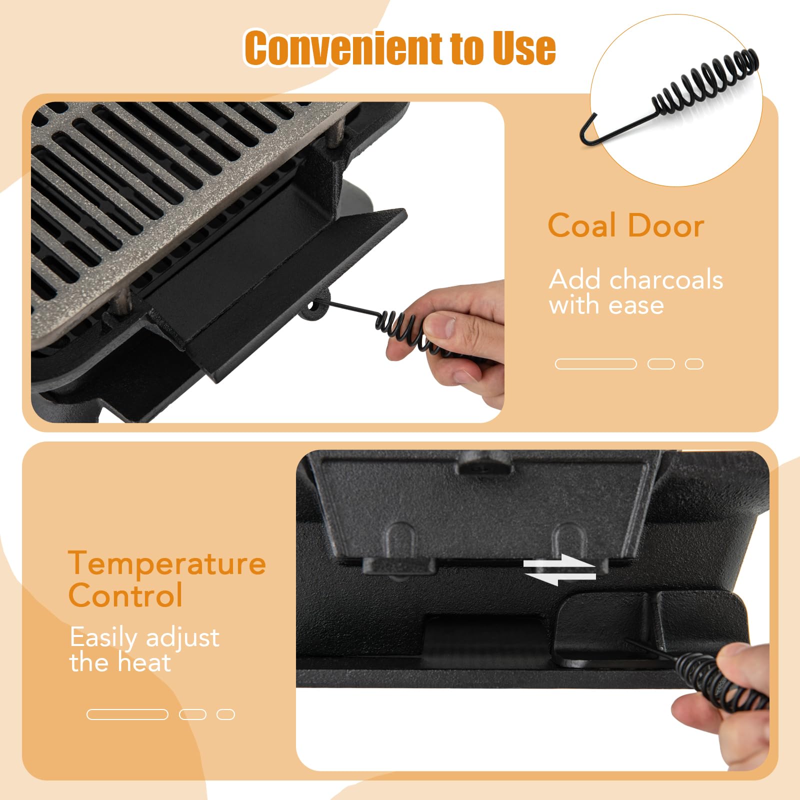 Giantex Portable Charcoal Hibachi Grill - Double-Sided Cast Iron BBQ Grill with Adjustable Air Vent, Fire Gate & Grate Lifter - Perfect for Outdoor Cooking, Camping, Picnics & Backyard Barbecues