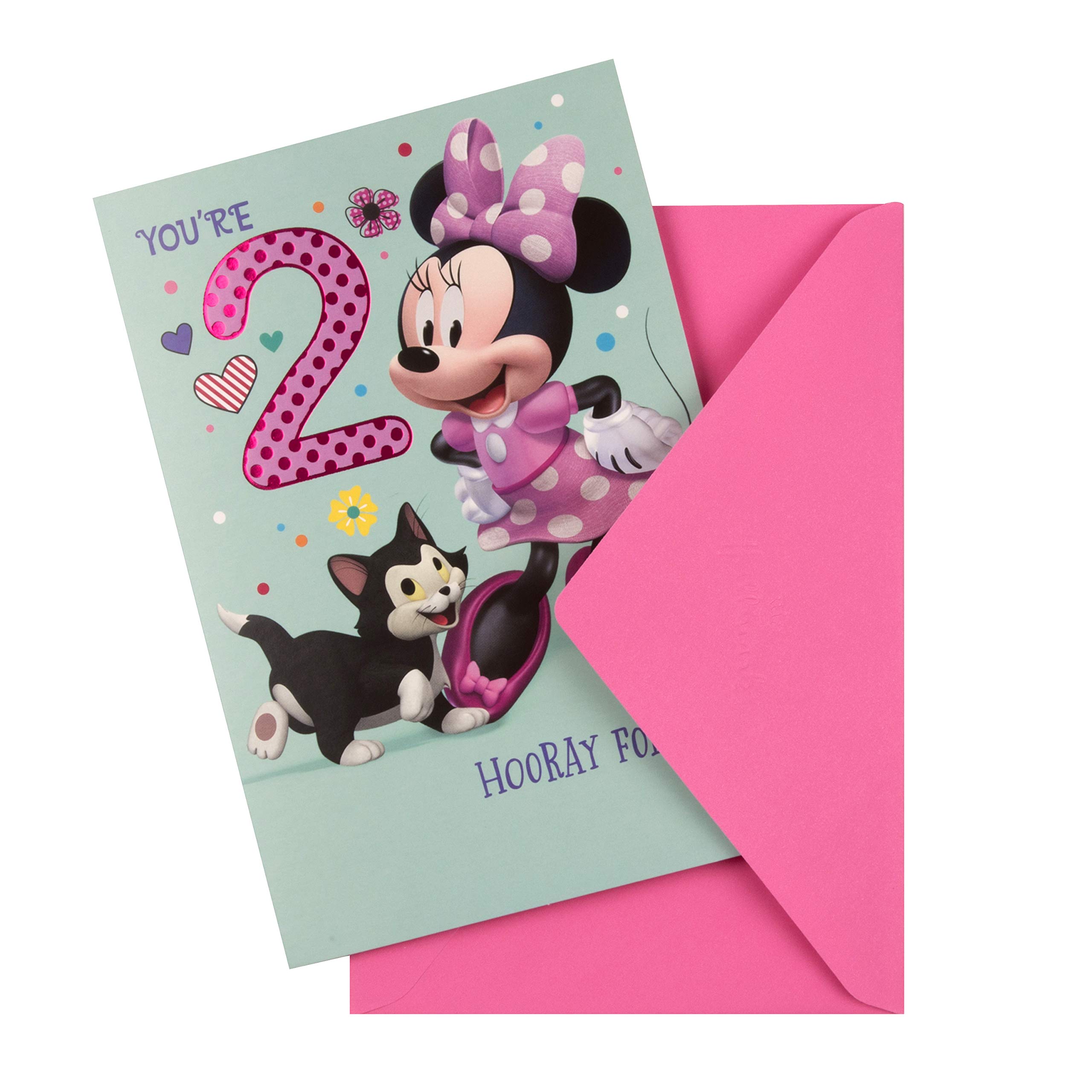 Hallmark 2nd Birthday Card - Minnie Mouse Design for Girls | Cute Disney Birthday Greeting Card | Perfect for Toddler Birthday Parties & Gift Giving