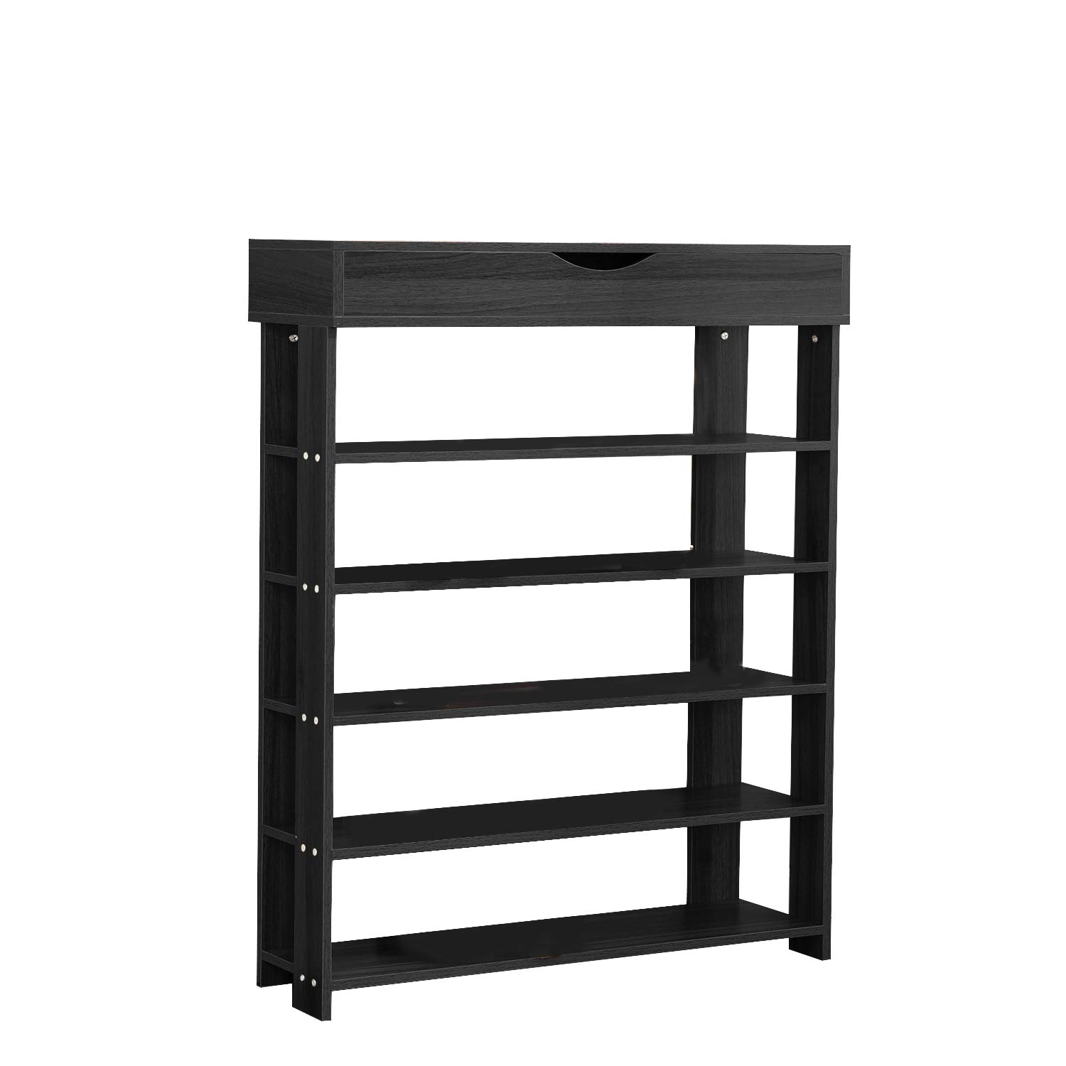 5-Tier Wooden Shoe Rack with Storage Cabinet - 29.5 Inch Vertical Free Standing Shoe Organizer for Entryway, Living Room, Hallway | Space Saving Shoe Shelf for Small Spaces | Sturdy Shoe Storage Cabinet for Home & Apartment (Black)