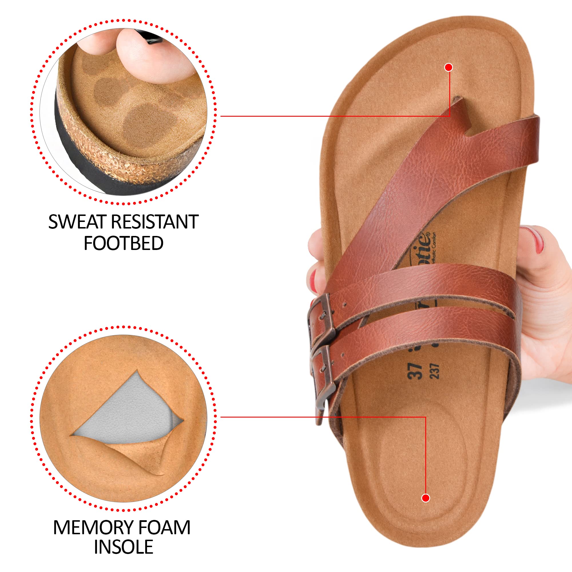 AEROTHIC Women's Strappy Slip-On Sandals with Memory Foam Cushion & Cork Footbed - Adjustable Buckle, Arch Support for All-Day Comfort - Perfect for Beach, Pool, Travel & Casual Wear
