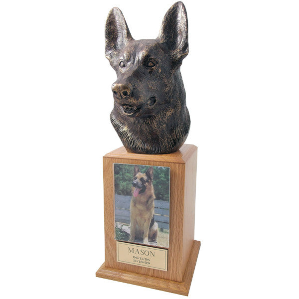 Oak German Shepherd Pet Urn Tower - Handcrafted Memorial Urn for Dogs, Perfect for Home Memorial Display or Pet Ashes Keepsake